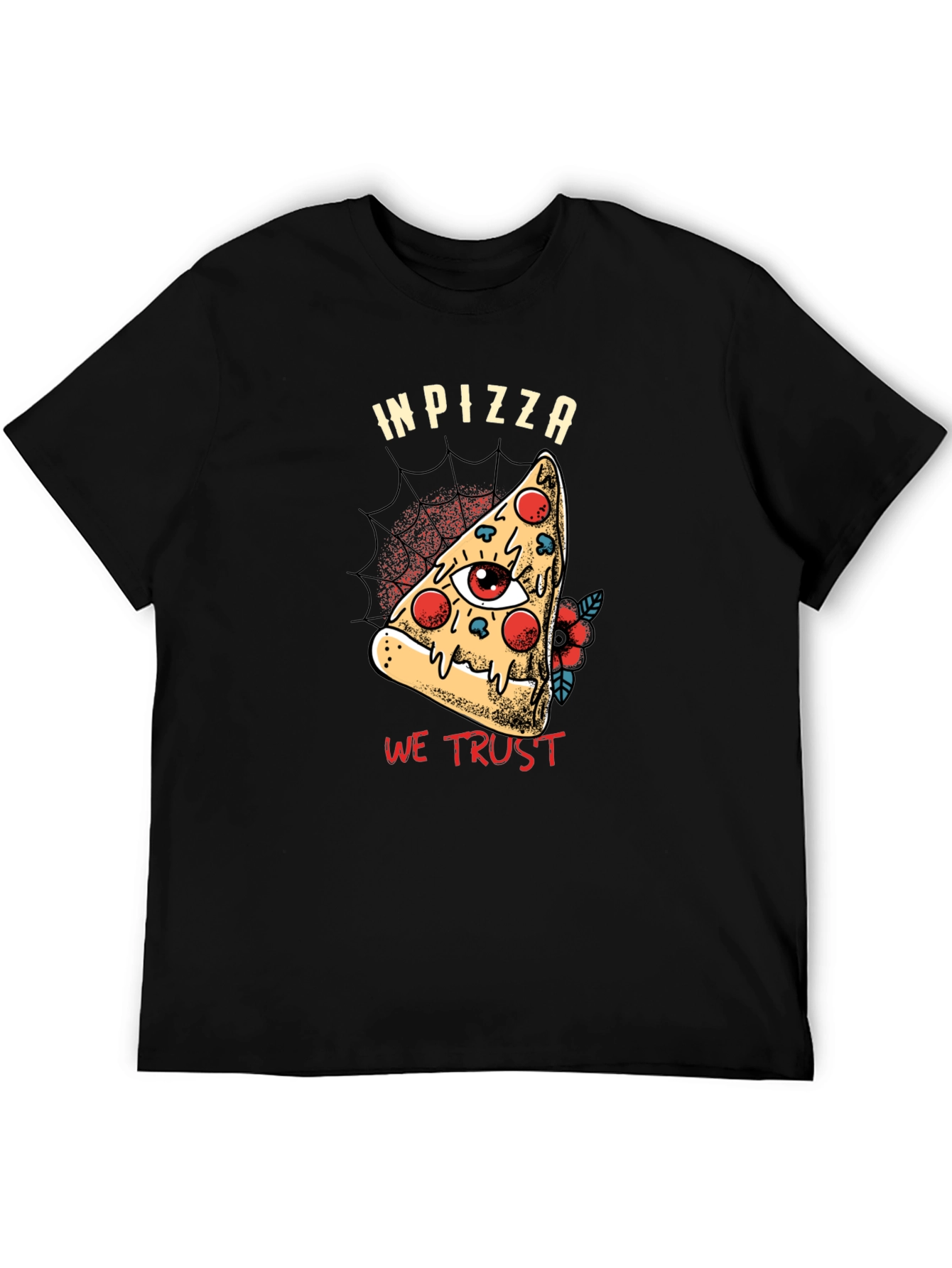 In Pizza We Trust Graphic T-Shirt - Black