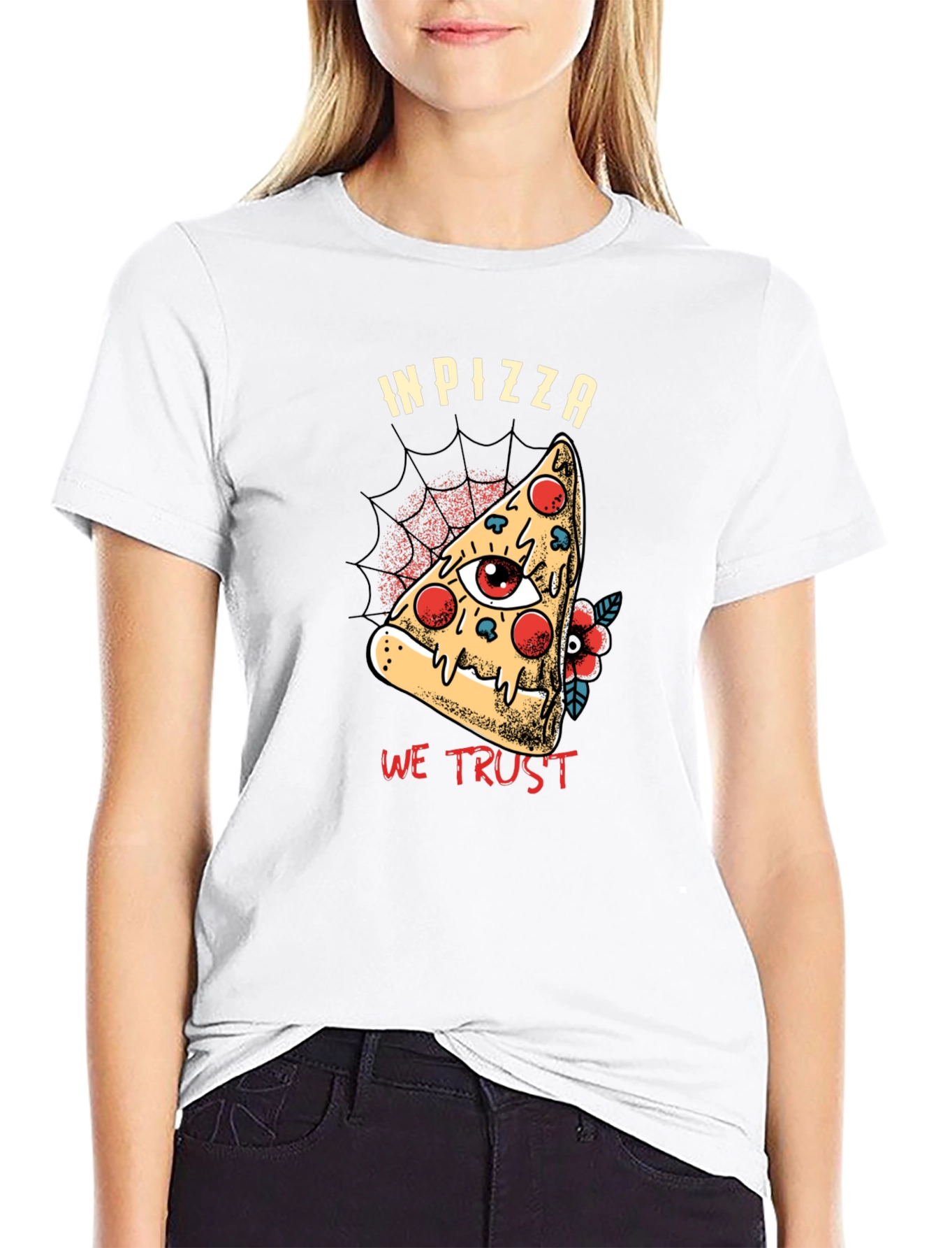 In Pizza We Trust Graphic T-Shirt - Black