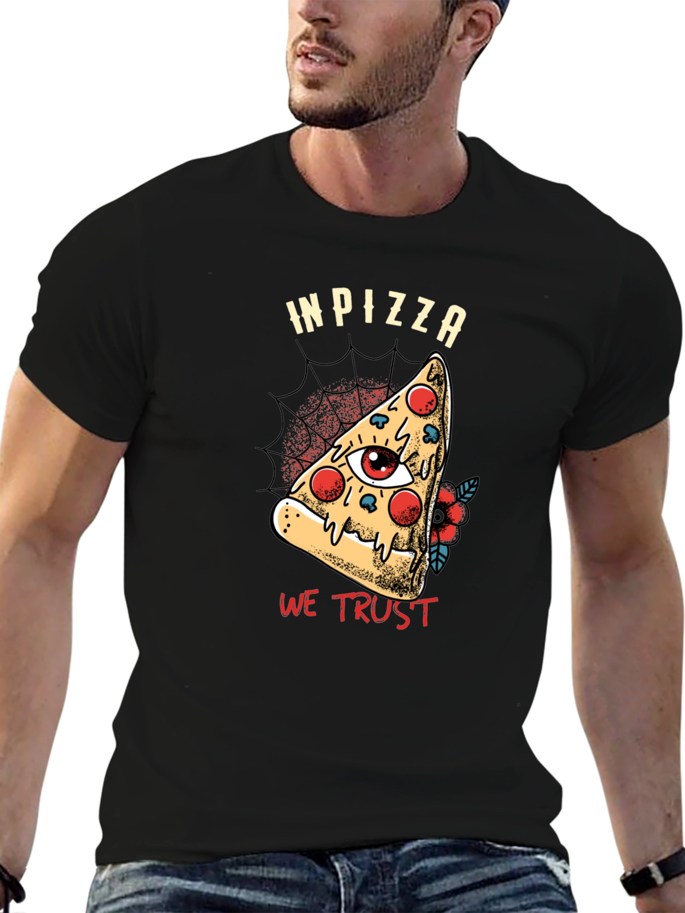 In Pizza We Trust Graphic T-Shirt - Black