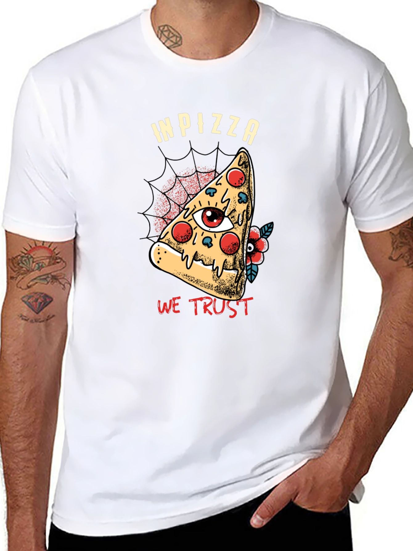 In Pizza We Trust Graphic T-Shirt - Black