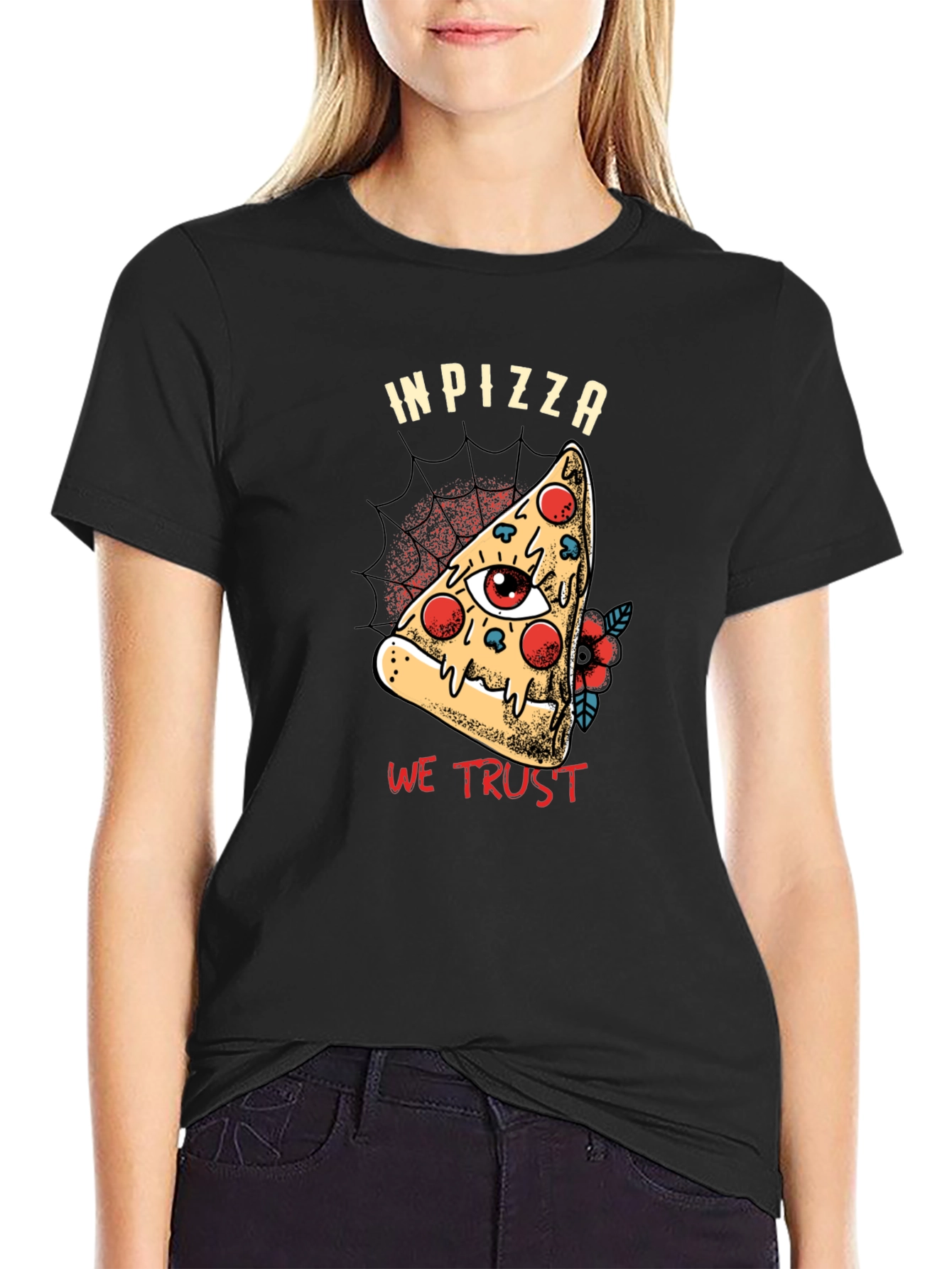 In Pizza We Trust Graphic T-Shirt - Black