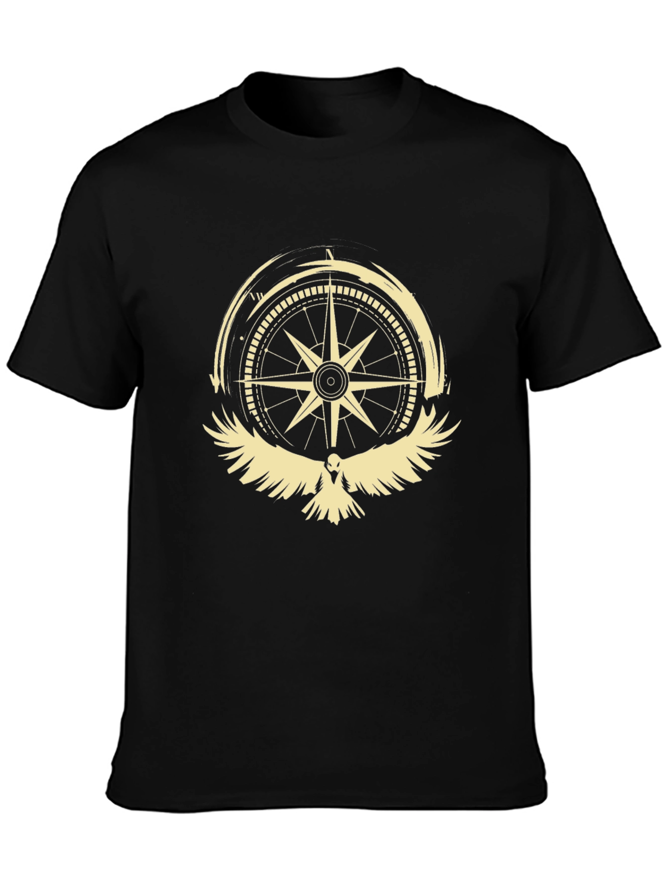 Compass & Bird Graphic Print Tee - Black