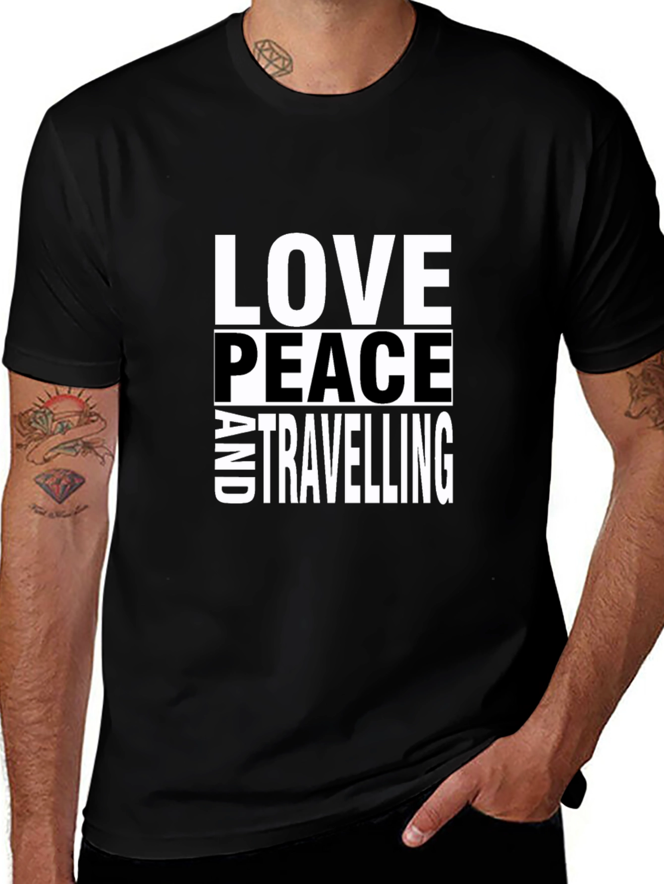 Love Peace And Traveling Graphic Black T-Shirt