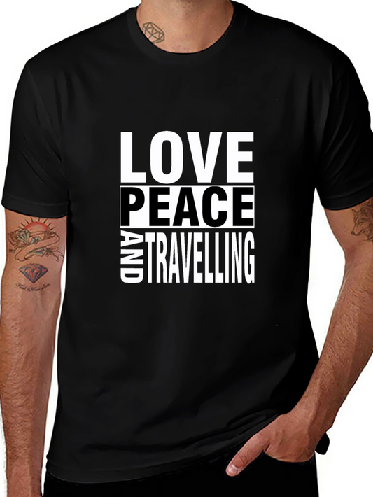 Love Peace And Traveling Graphic Black T-Shirt