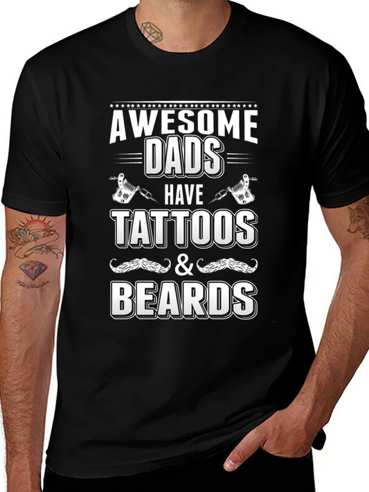 Awesome Dads Tattoo & Beard Graphic Tee