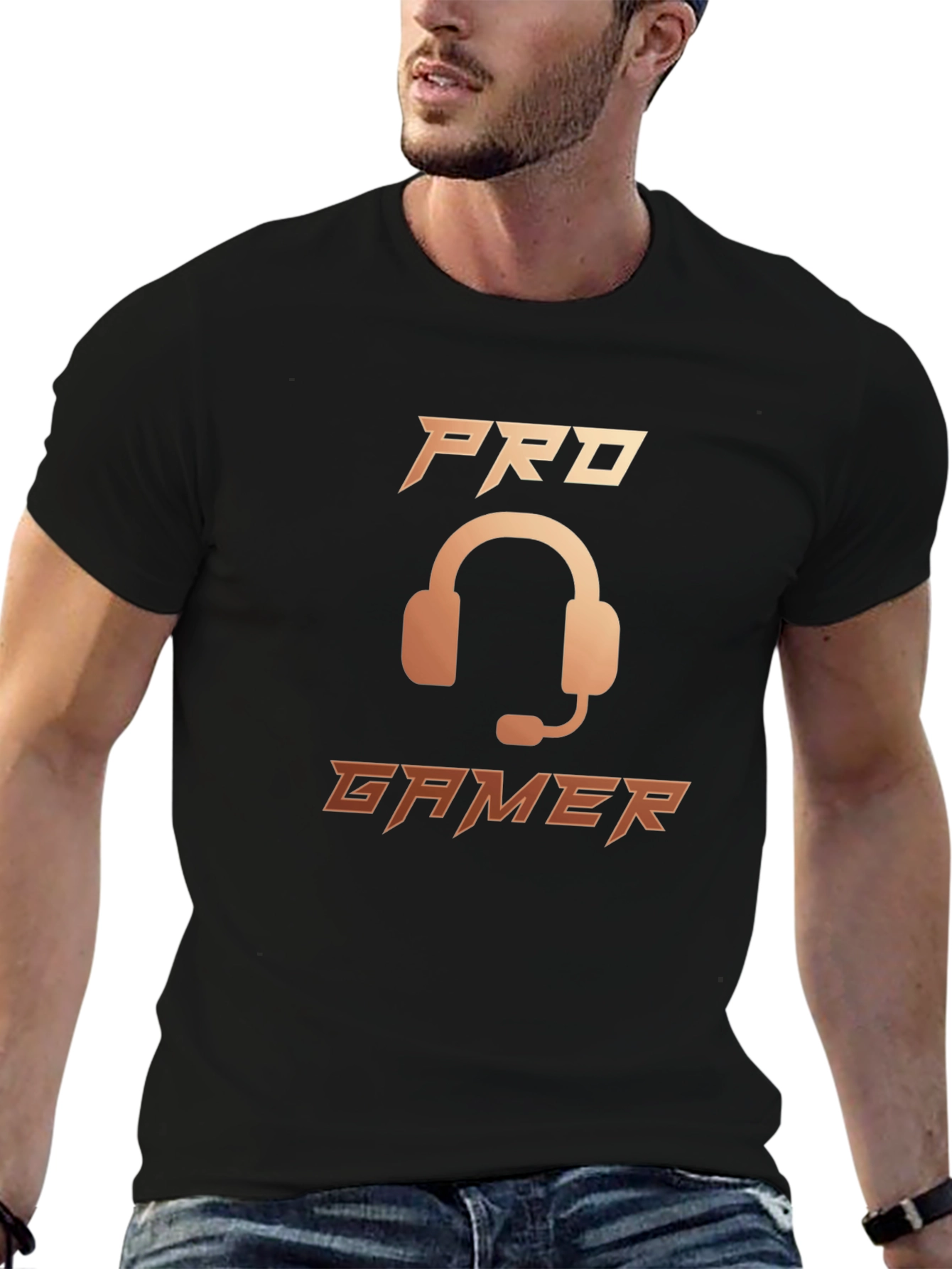 Pro Gamer Black T-Shirt with Headset Graphic