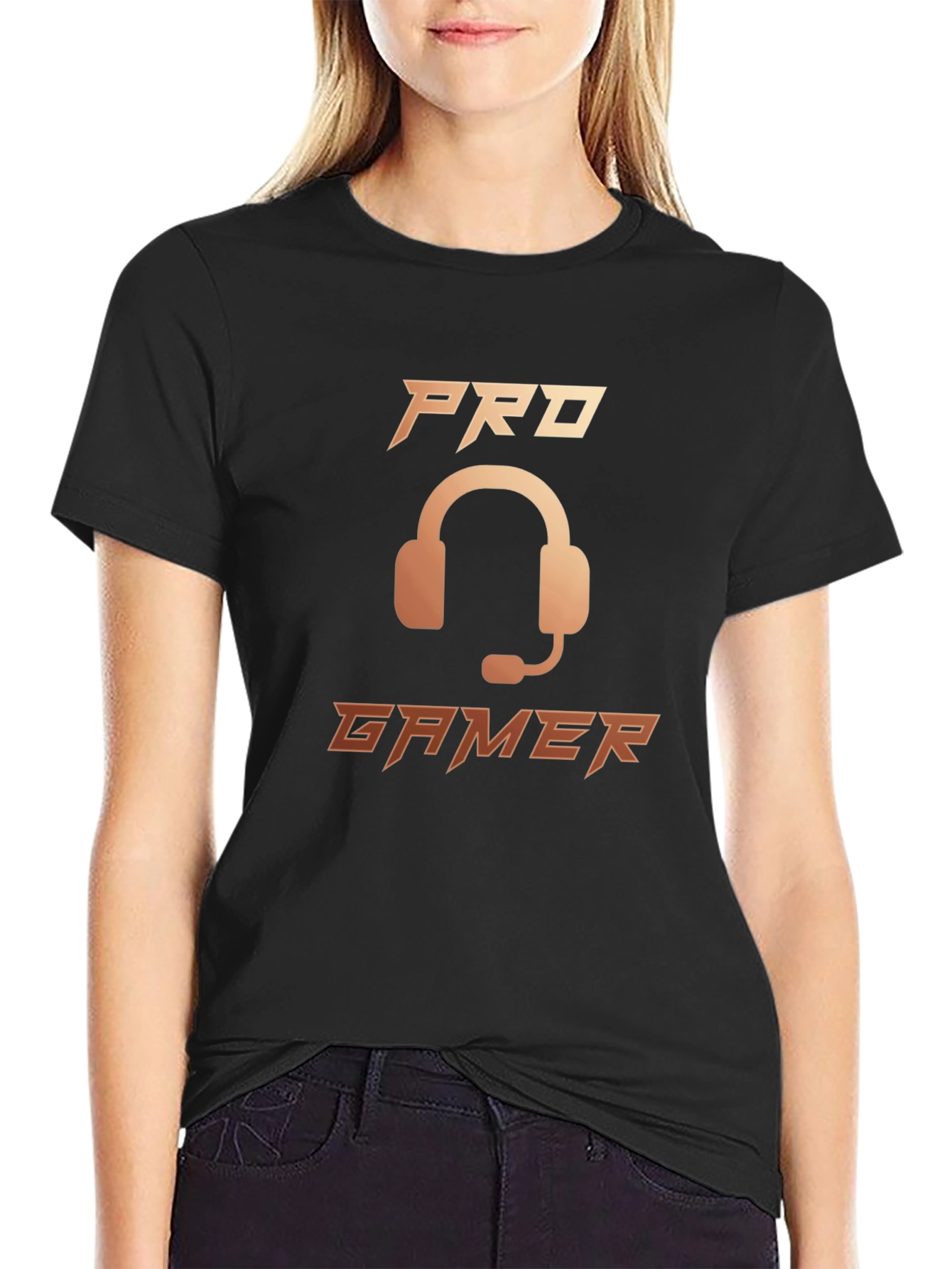 Pro Gamer Black T-Shirt with Headset Graphic