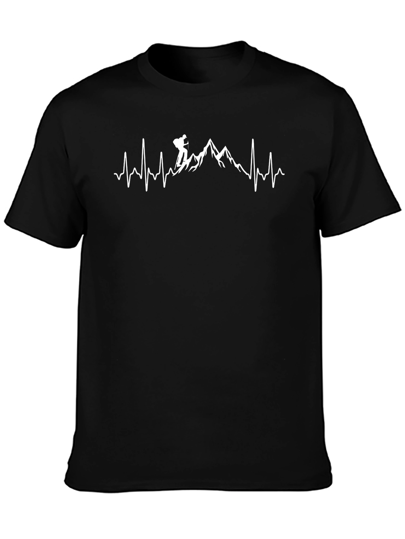 Heartbeat Hiking Mountain T-Shirt - Black