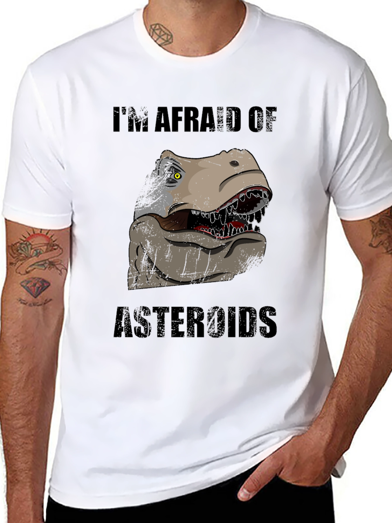 Dinosaur Afraid of Asteroids Graphic T-Shirt
