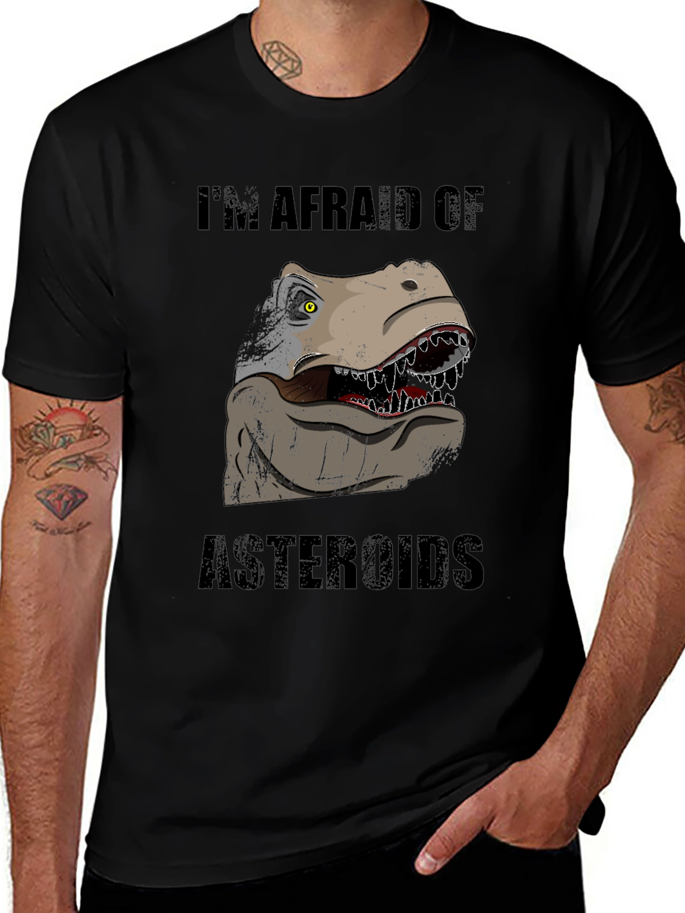 Dinosaur Afraid of Asteroids Graphic T-Shirt