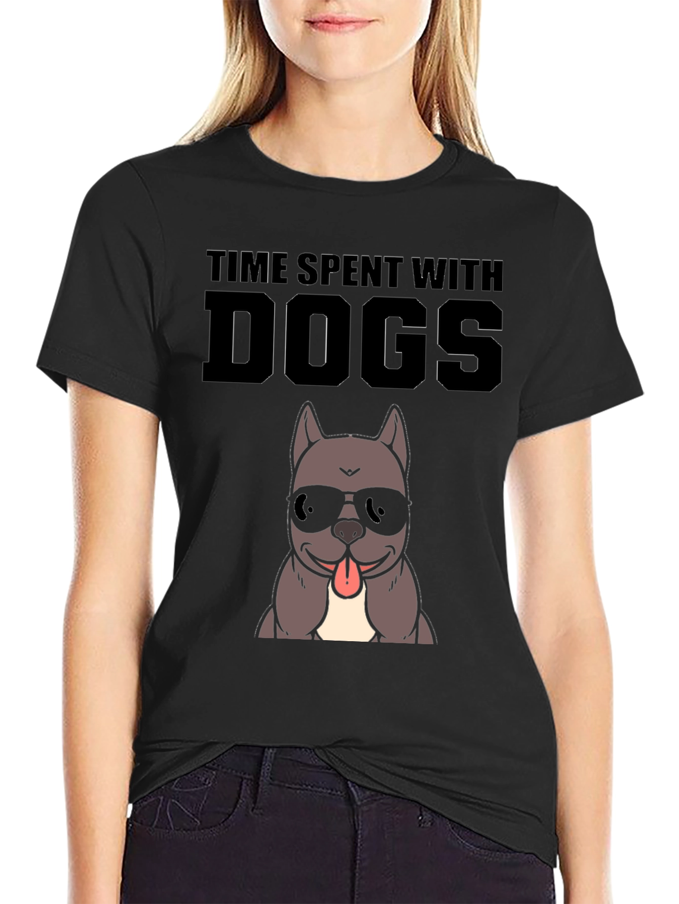 Time Spent With Dogs Black Graphic T-Shirt
