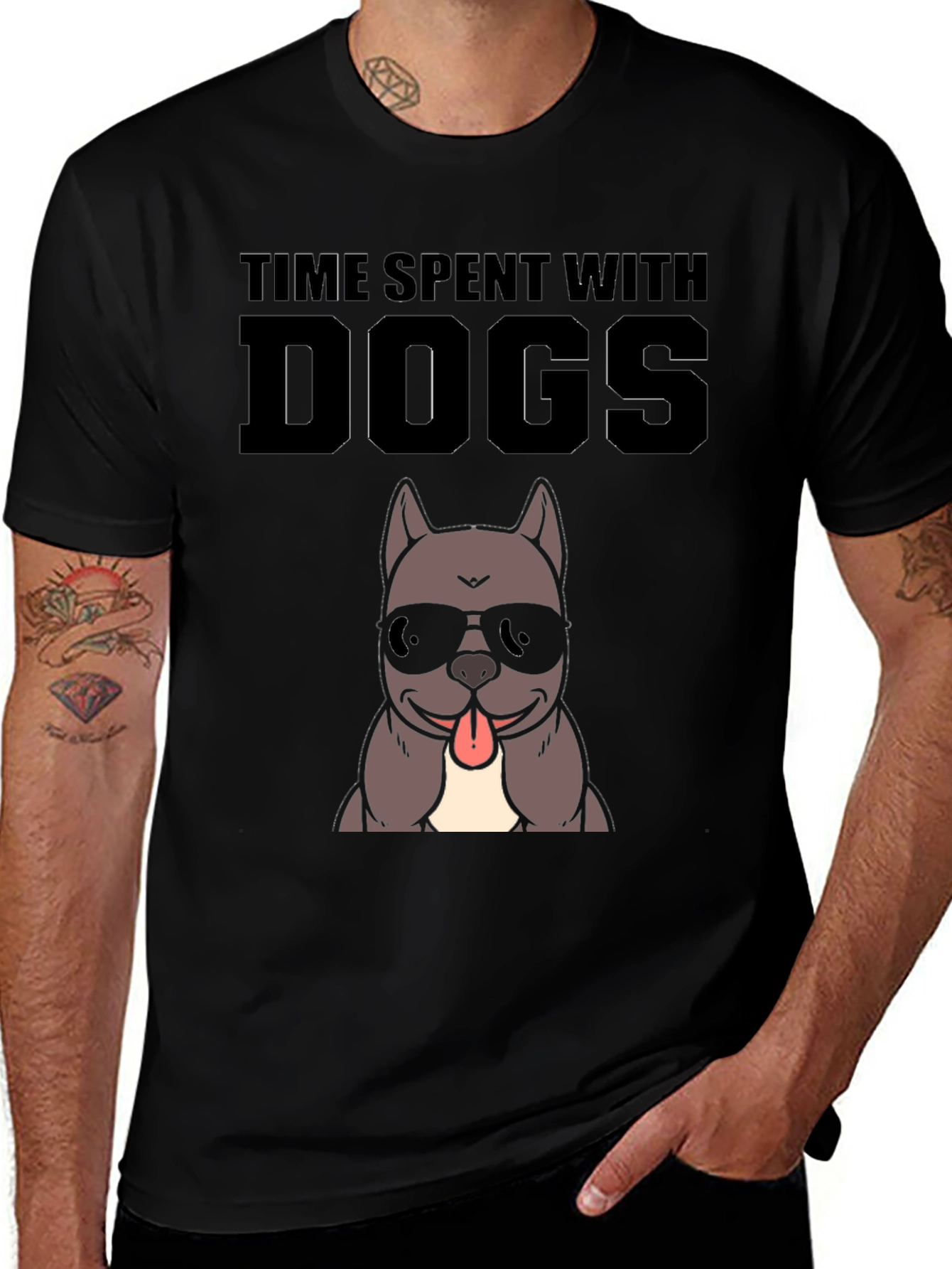 Time Spent With Dogs Black Graphic T-Shirt