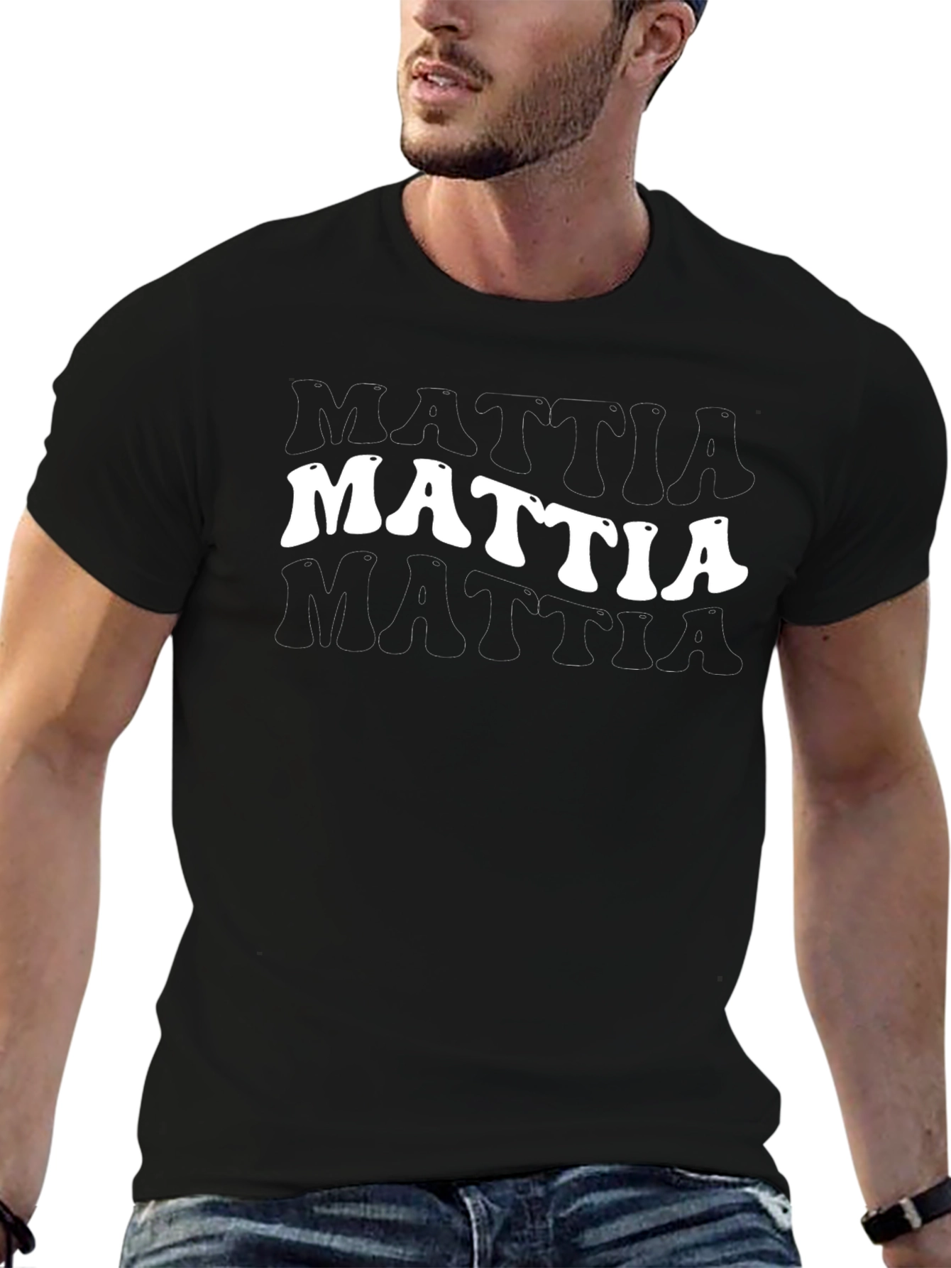Mattia Retro Text Graphic Black T-Shirt