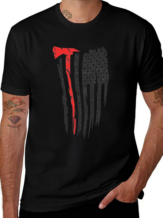Firefighter Axe Flag Graphic T-Shirt