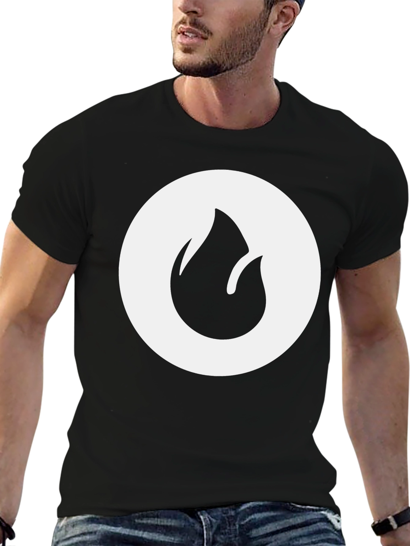 Black T-Shirt with Flame Circle Graphic
