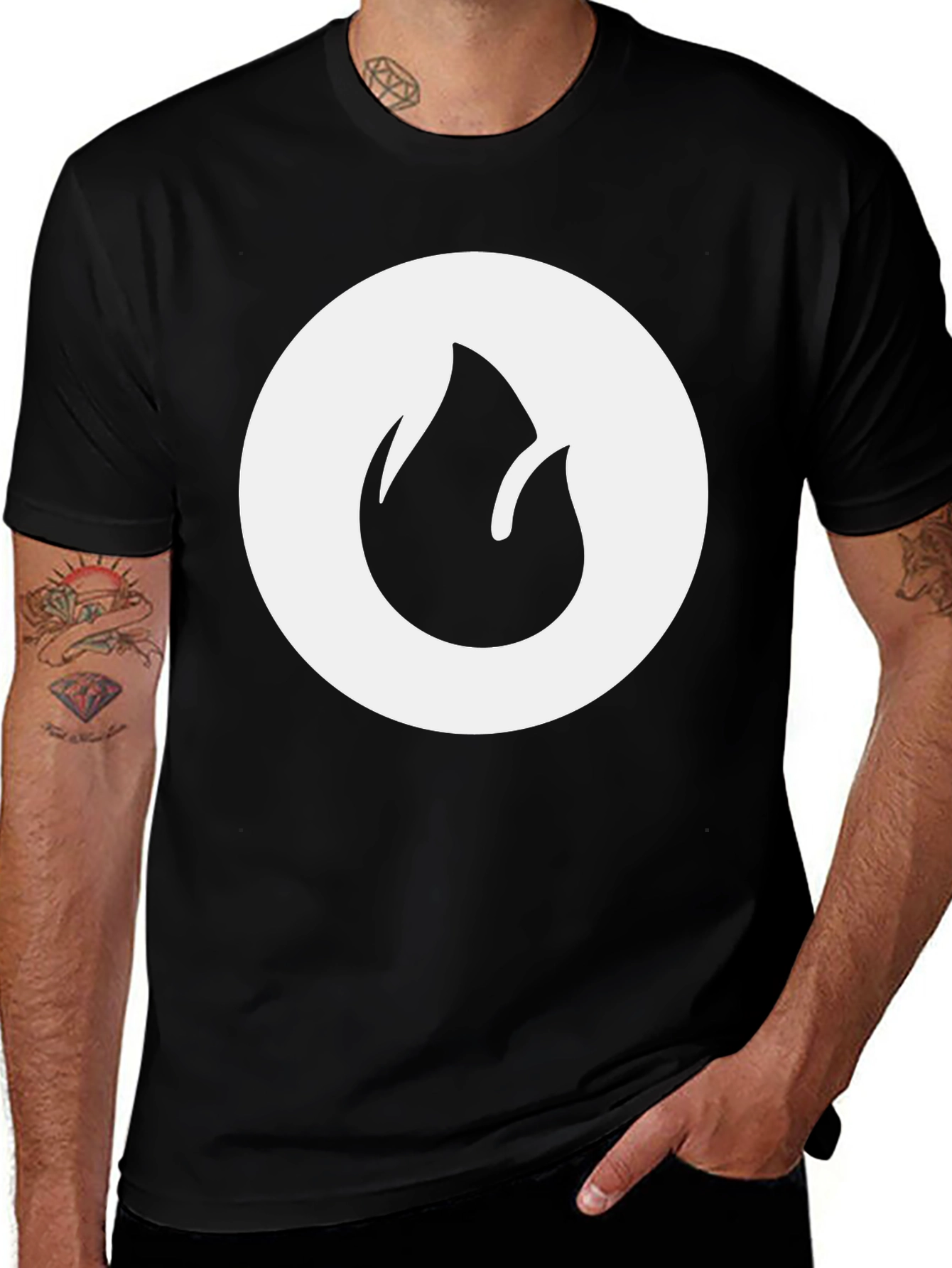 Black T-Shirt with Flame Circle Graphic