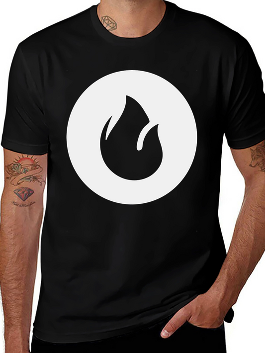Black T-Shirt with Flame Circle Graphic