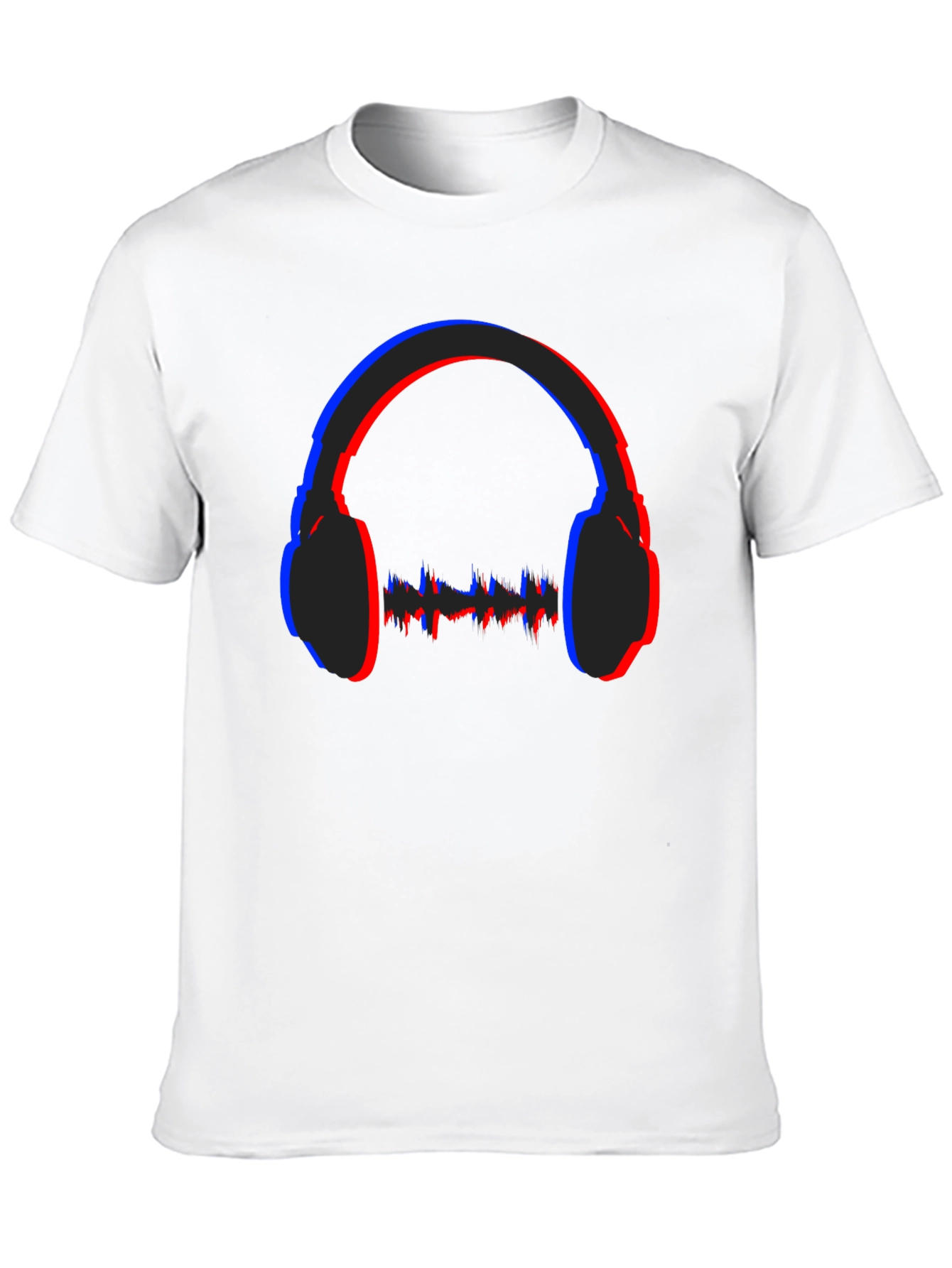 Stereoscopic Headphones Graphic Black T-Shirt