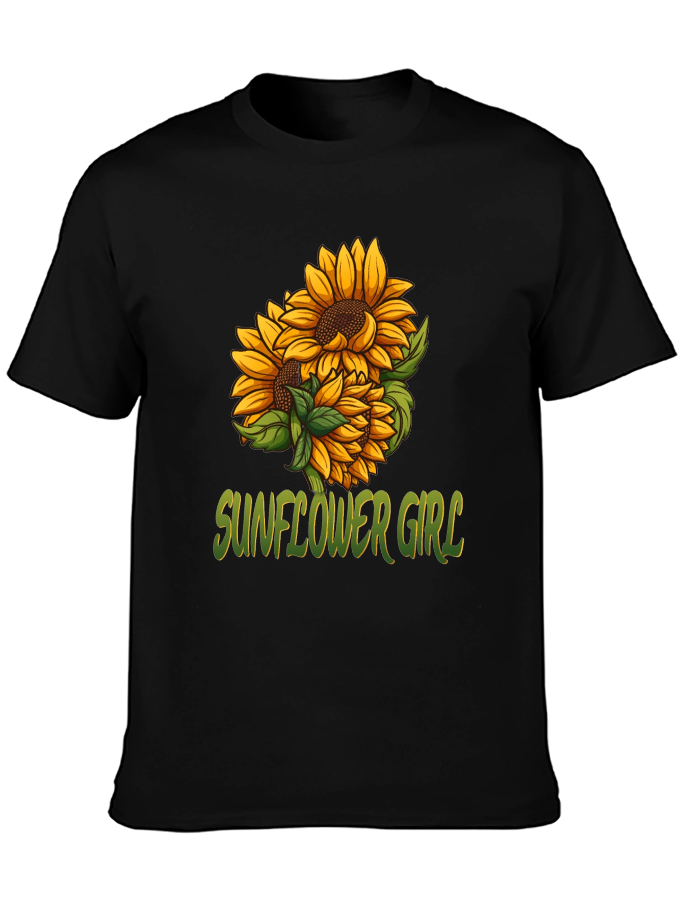 Sunflower Girl Graphic Tee - Black Cotton Casual T-Shirt