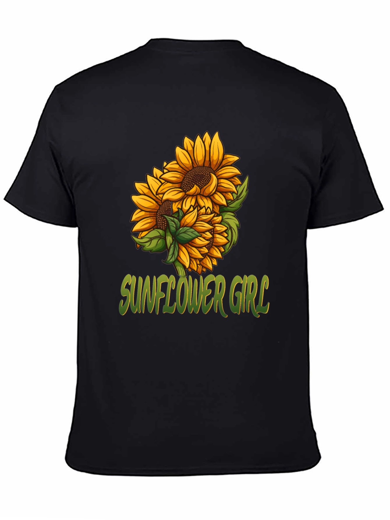 Sunflower Girl Graphic Tee - Black Cotton Casual T-Shirt