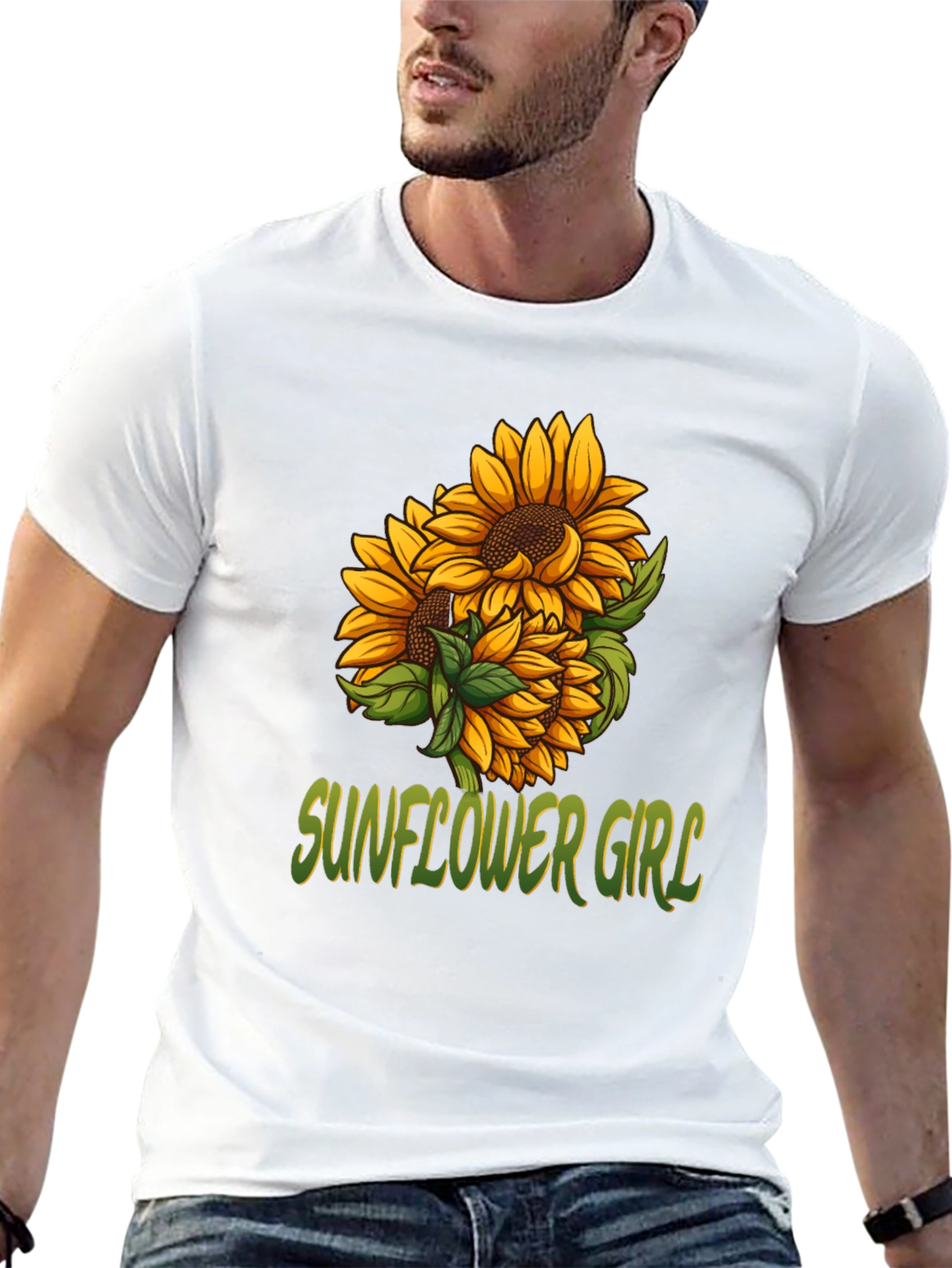 Sunflower Girl Graphic Tee - Black Cotton Casual T-Shirt
