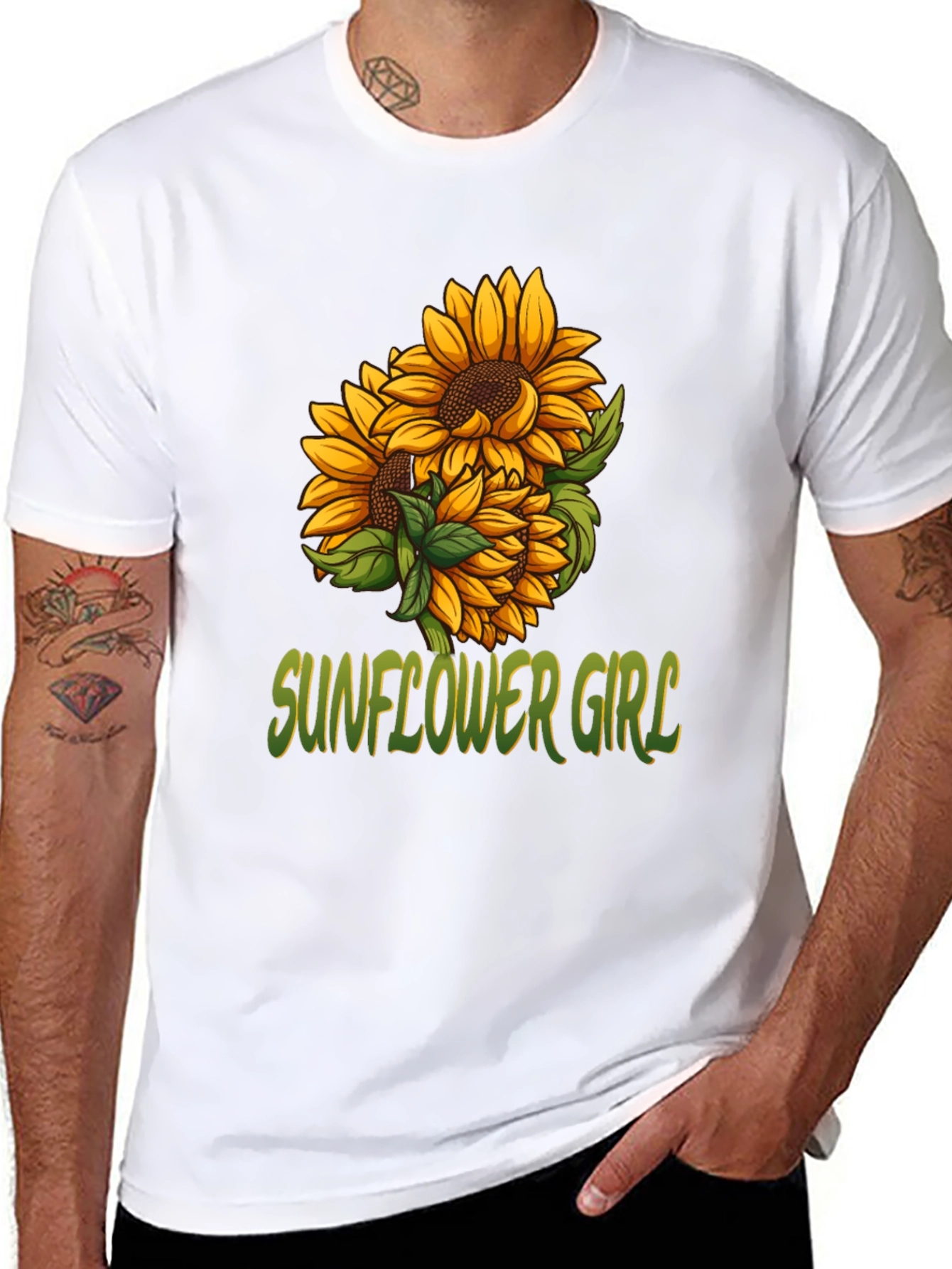 Sunflower Girl Graphic Tee - Black Cotton Casual T-Shirt
