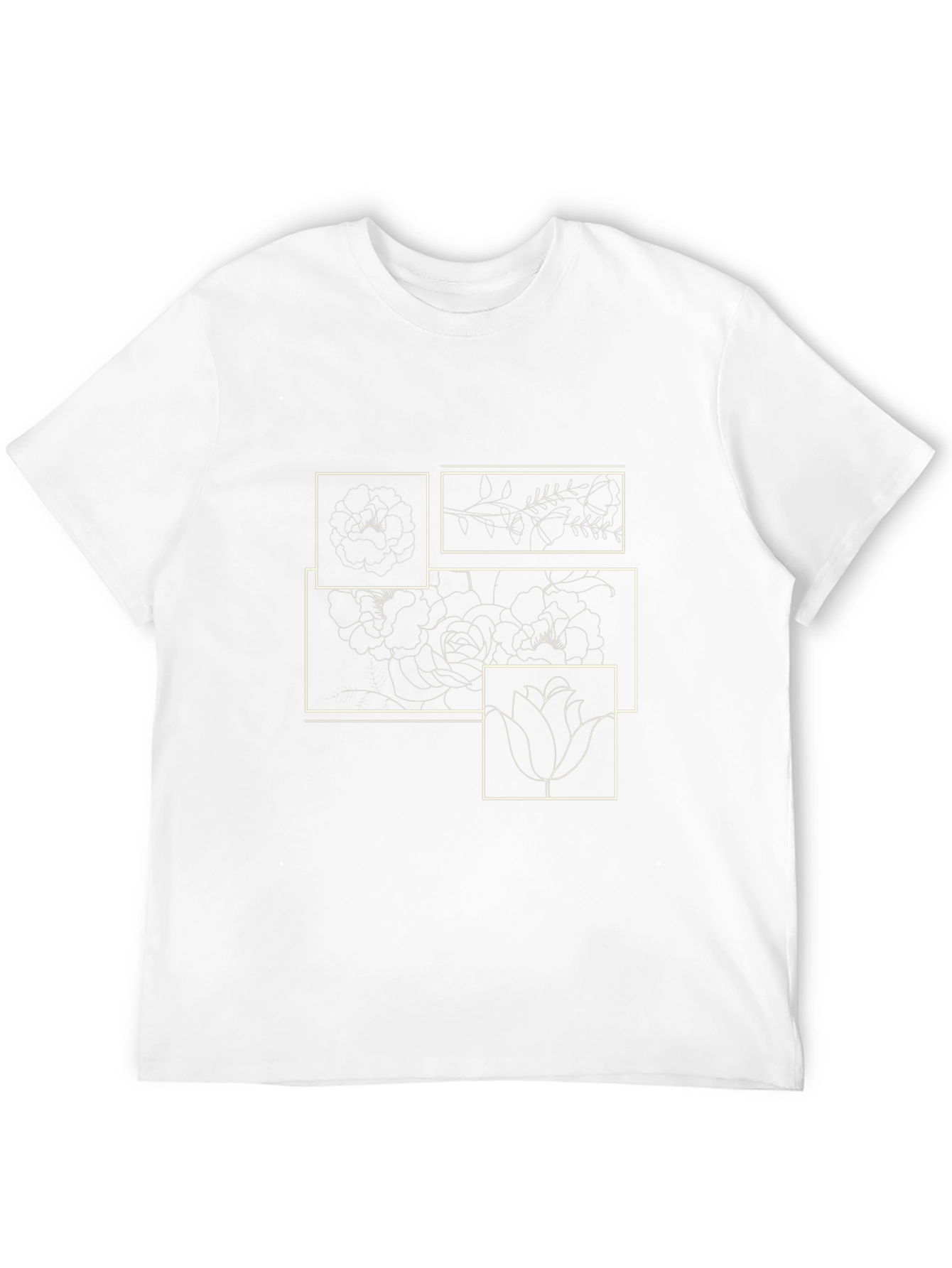 Floral Line Art Graphic Print Black T-Shirt