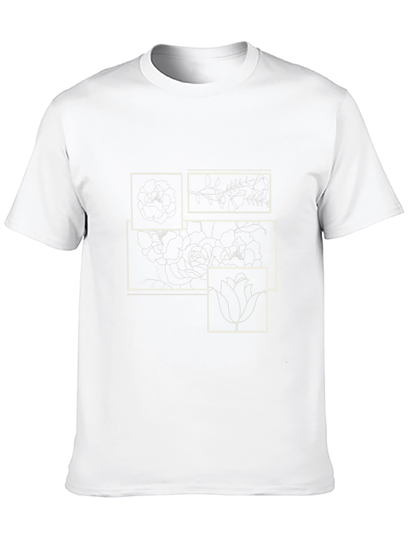 Floral Line Art Graphic Print Black T-Shirt