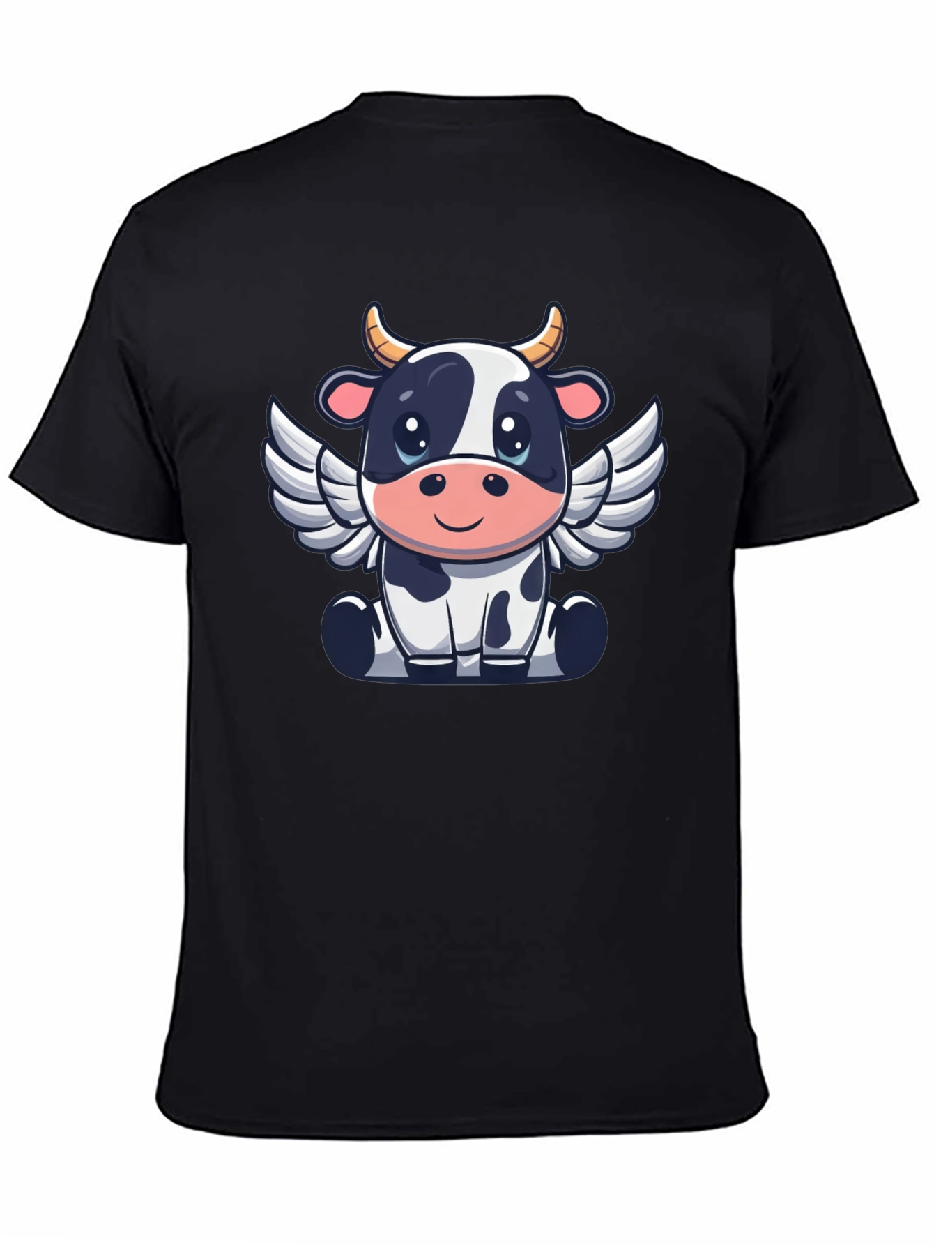 Cow Angel Graphic Tee - Black Cotton T-Shirt