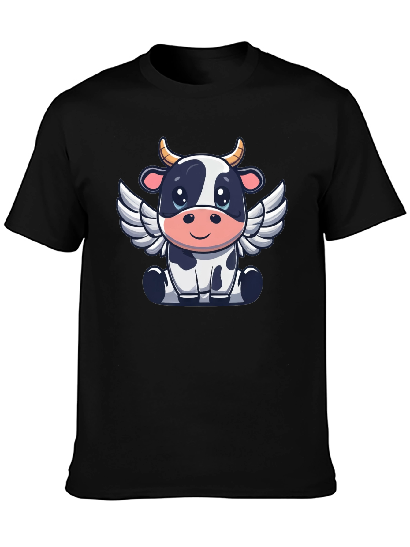 Cow Angel Graphic Tee - Black Cotton T-Shirt