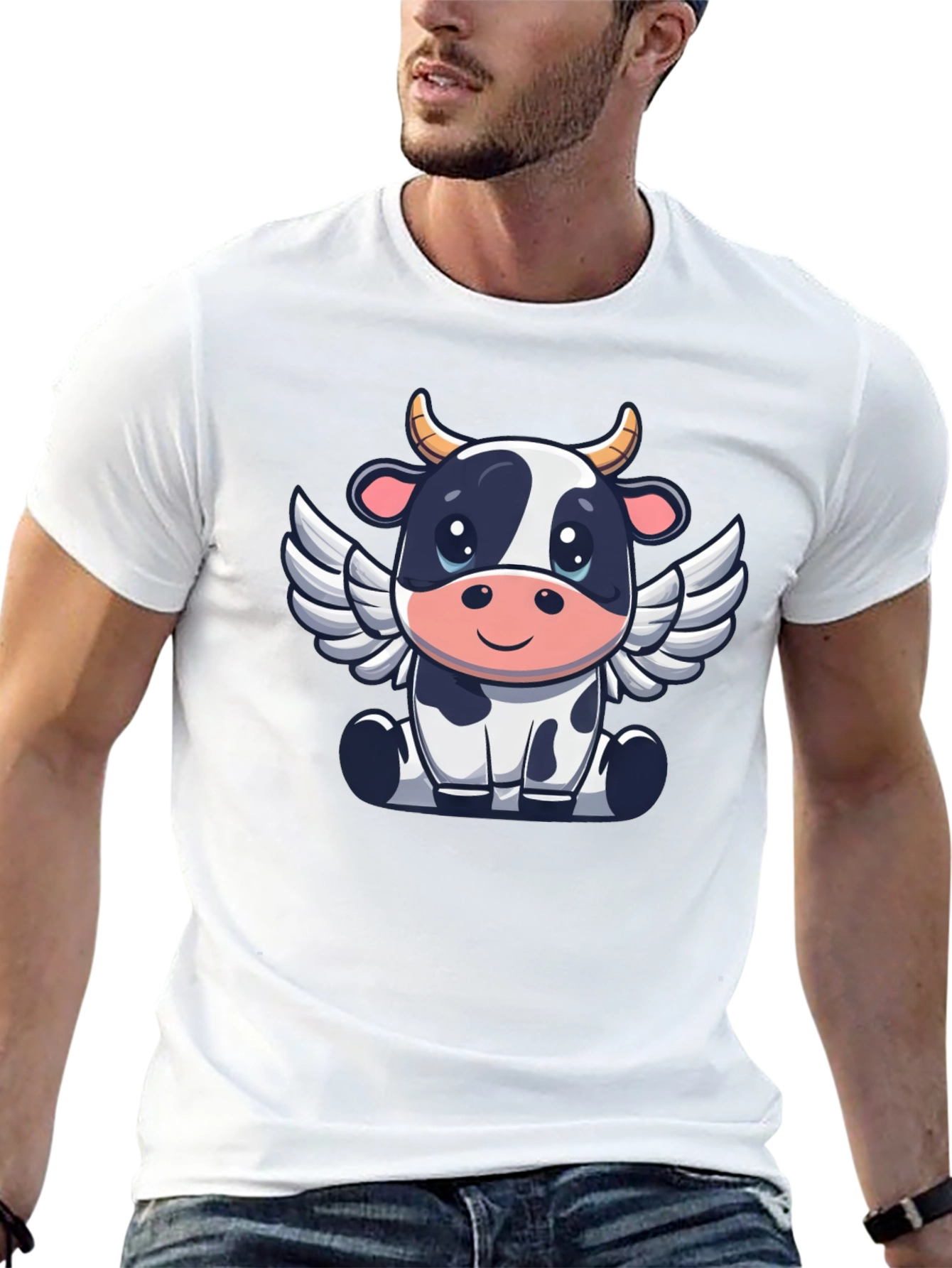 Cow Angel Graphic Tee - Black Cotton T-Shirt