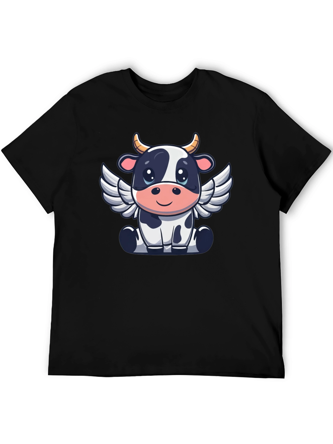 Cow Angel Graphic Tee - Black Cotton T-Shirt
