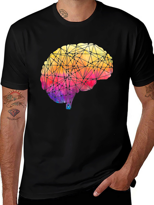 Geometric Brain Graphic Tee - Colorful Mind T-Shirt