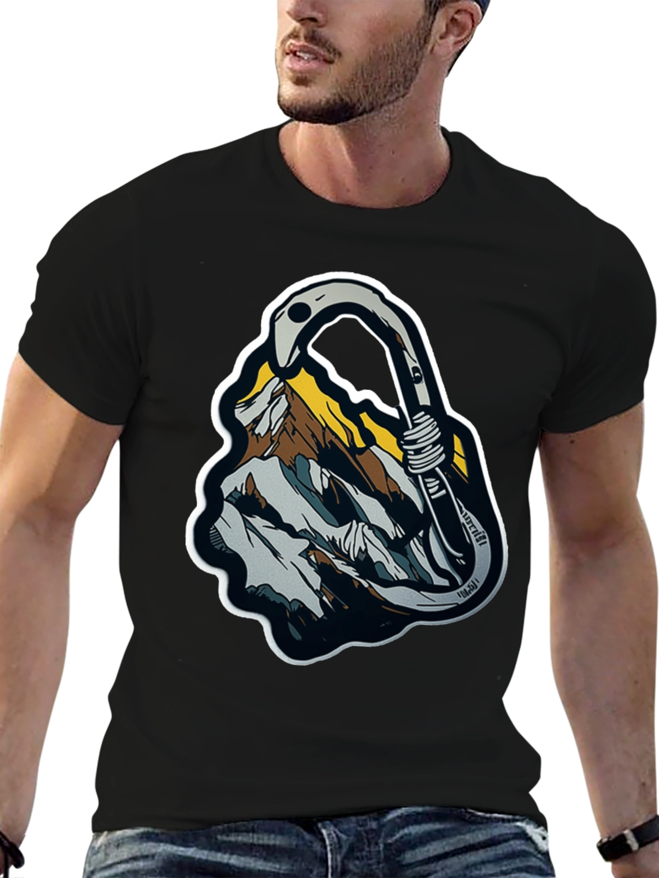 Mountain Climbing Carabiner Graphic Tee - Black