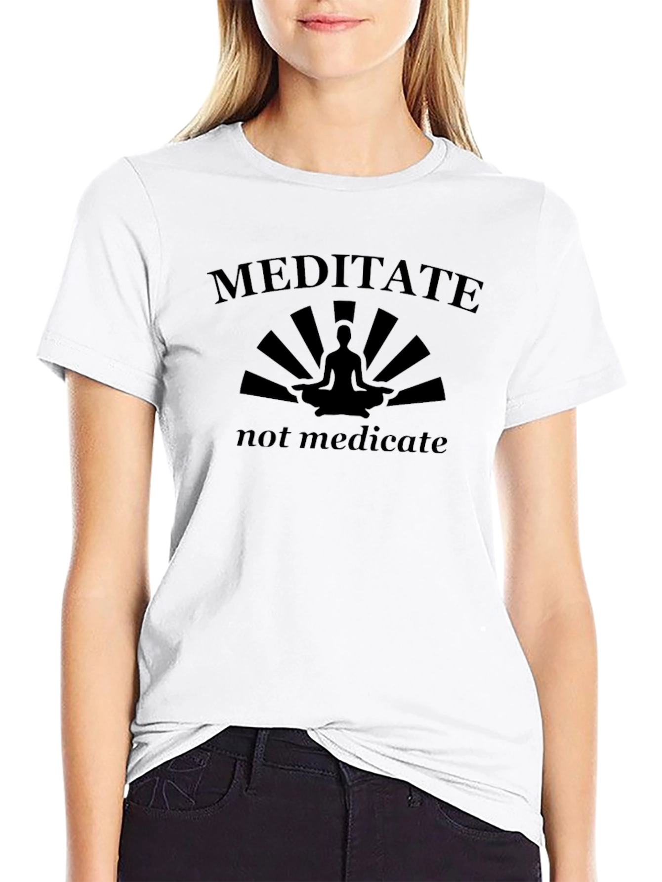 Meditate Not Medicate Black Graphic T-Shirt