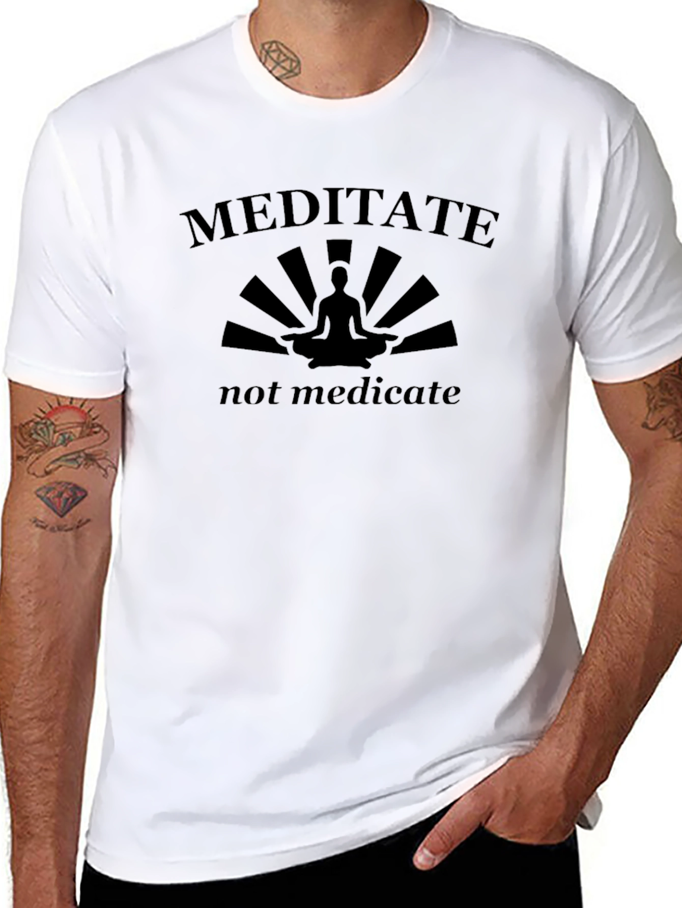 Meditate Not Medicate Black Graphic T-Shirt