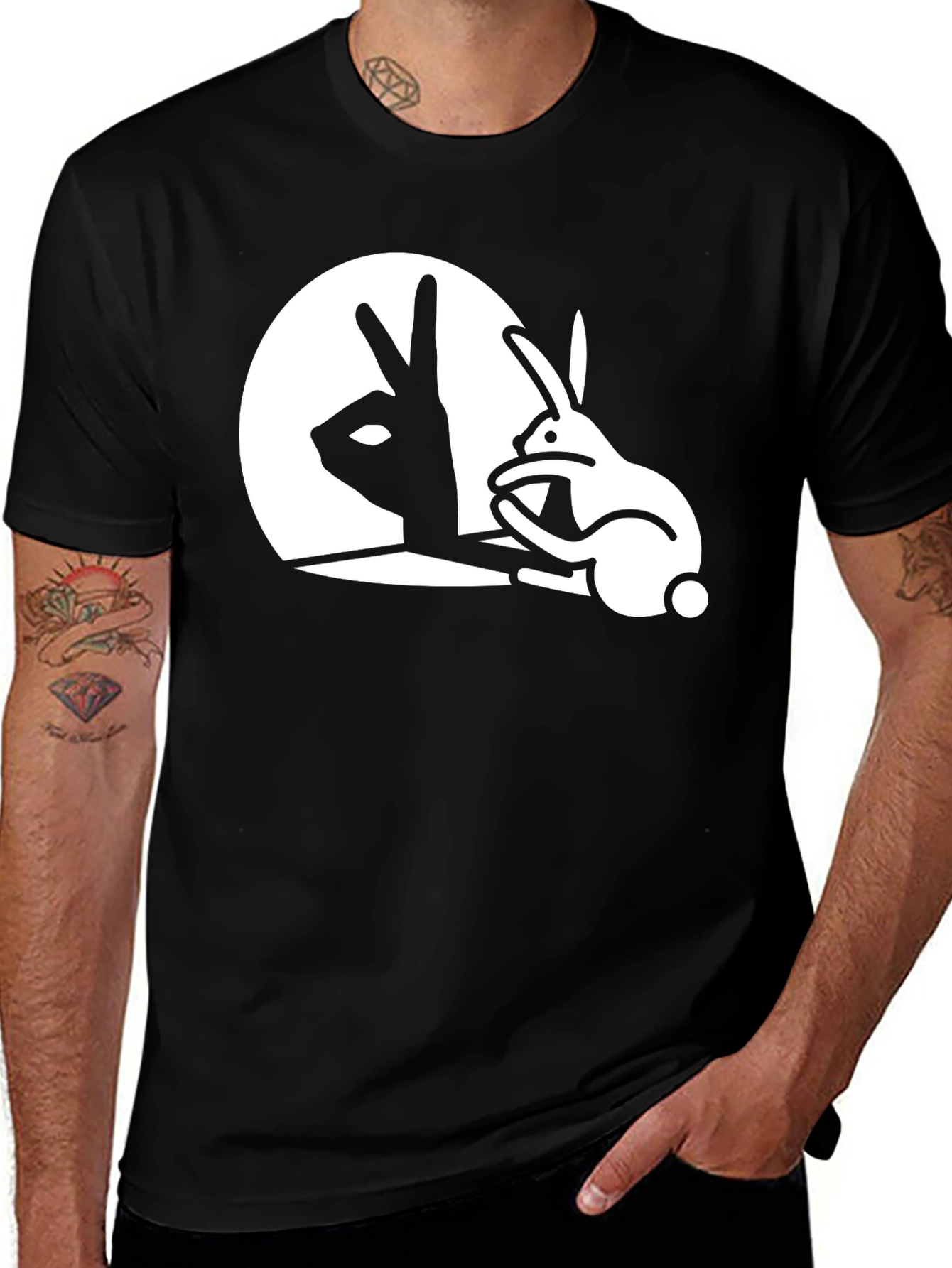 Shadow Bunny Graphic T-Shirt - Black