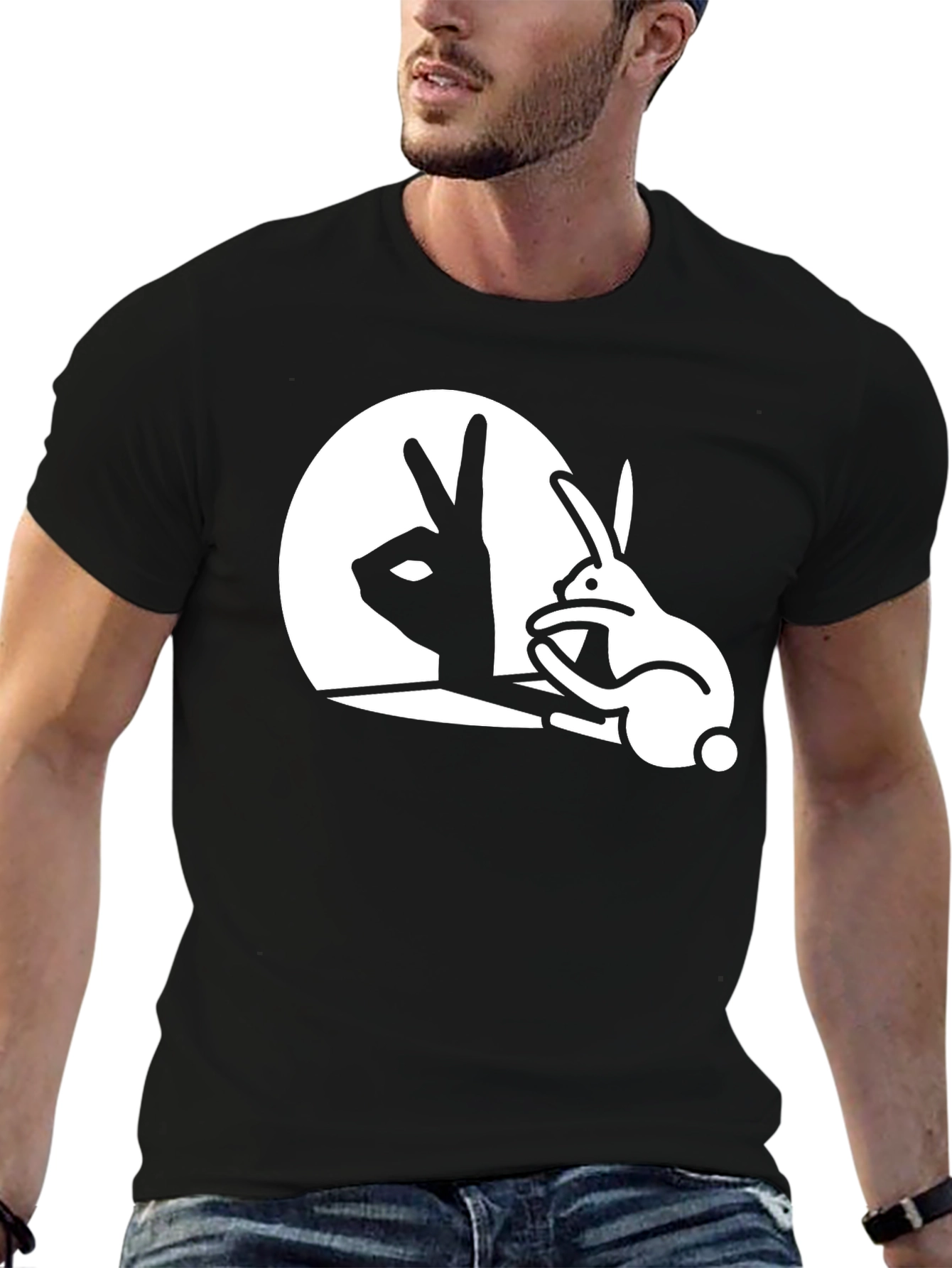 Shadow Bunny Graphic T-Shirt - Black