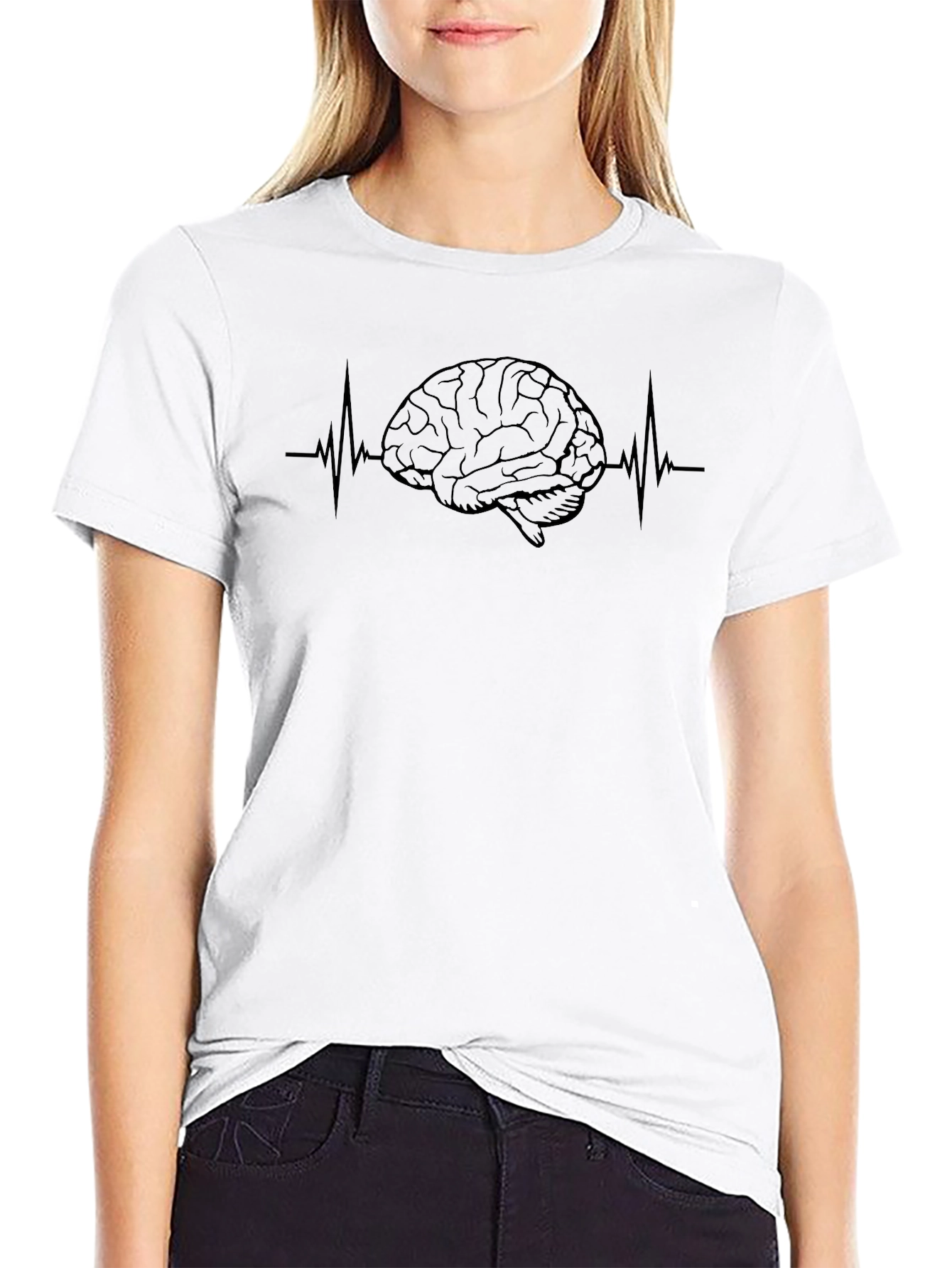 Brain Heartbeat Graphic Tee - Black