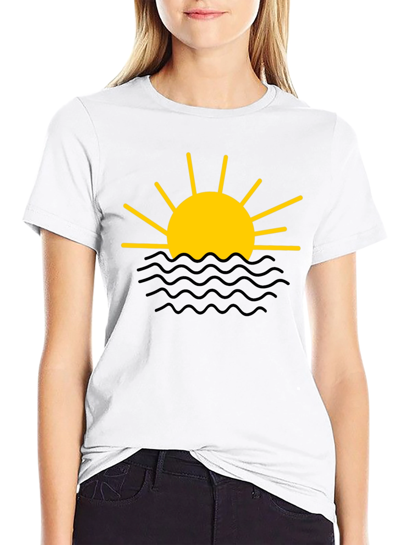 Sunset Waves Graphic Tee - Black Cotton Shirt