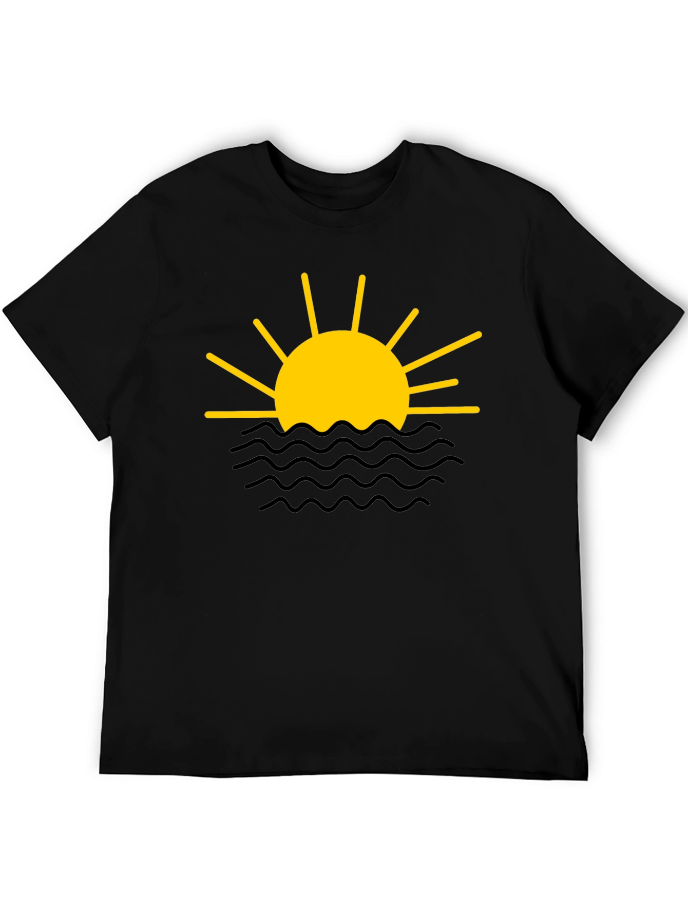 Sunset Waves Graphic Tee - Black Cotton Shirt