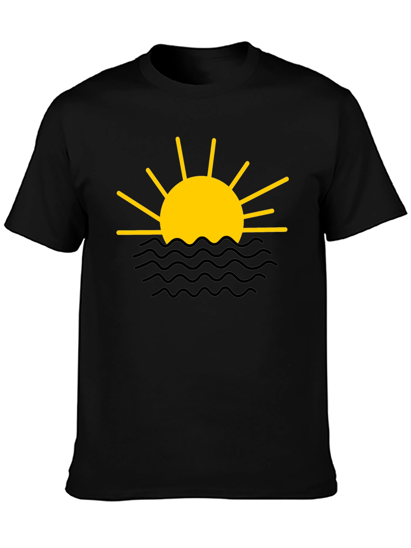 Sunset Waves Graphic Tee - Black Cotton Shirt