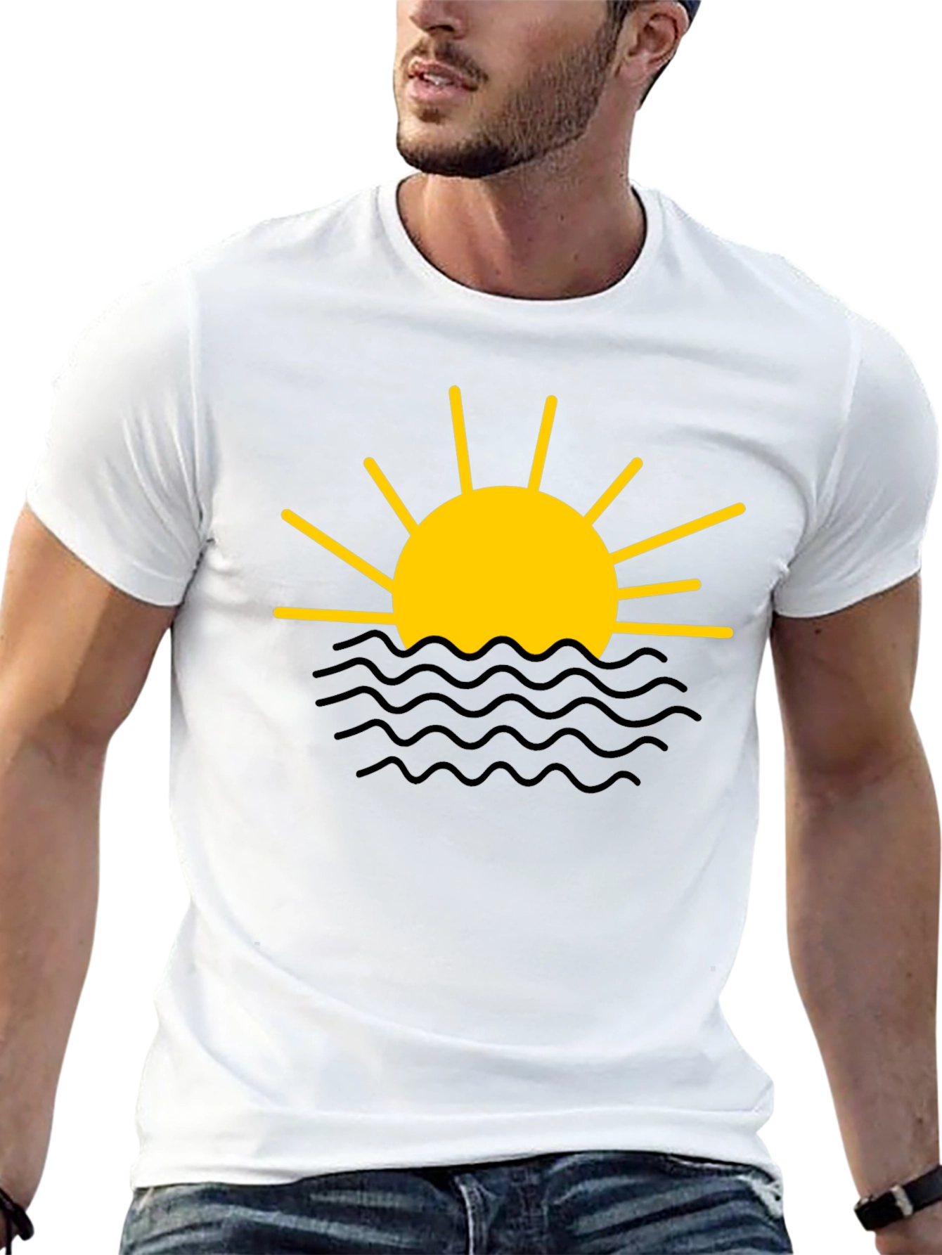 Sunset Waves Graphic Tee - Black Cotton Shirt