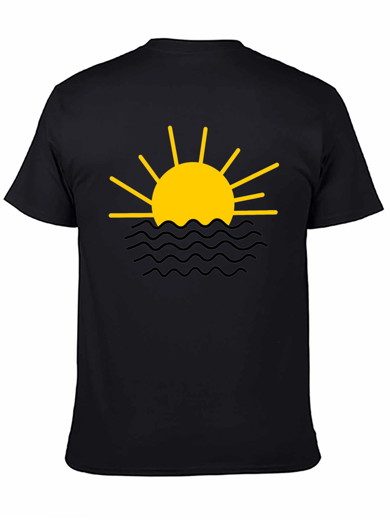 Sunset Waves Graphic Tee - Black Cotton Shirt