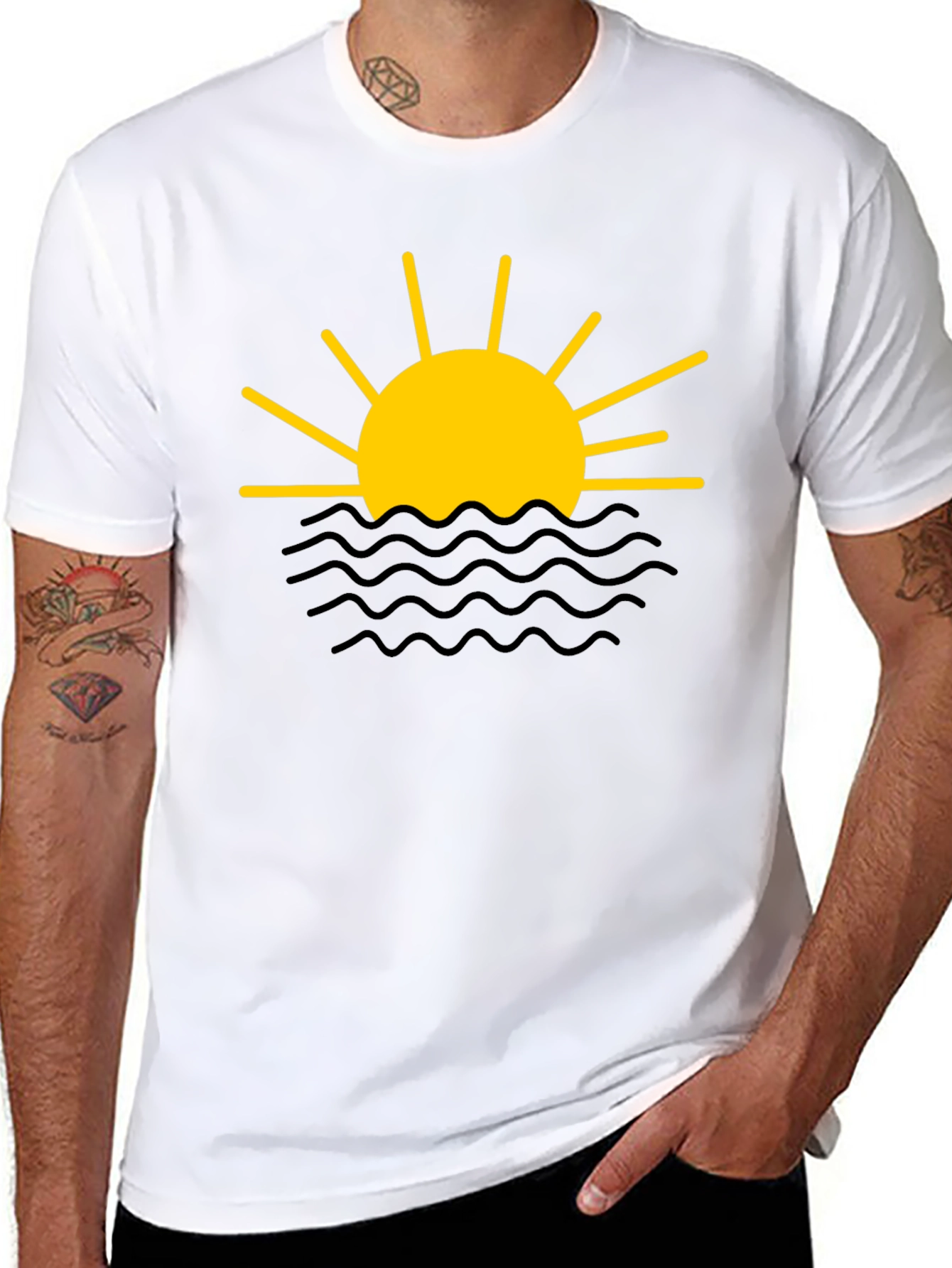 Sunset Waves Graphic Tee - Black Cotton Shirt