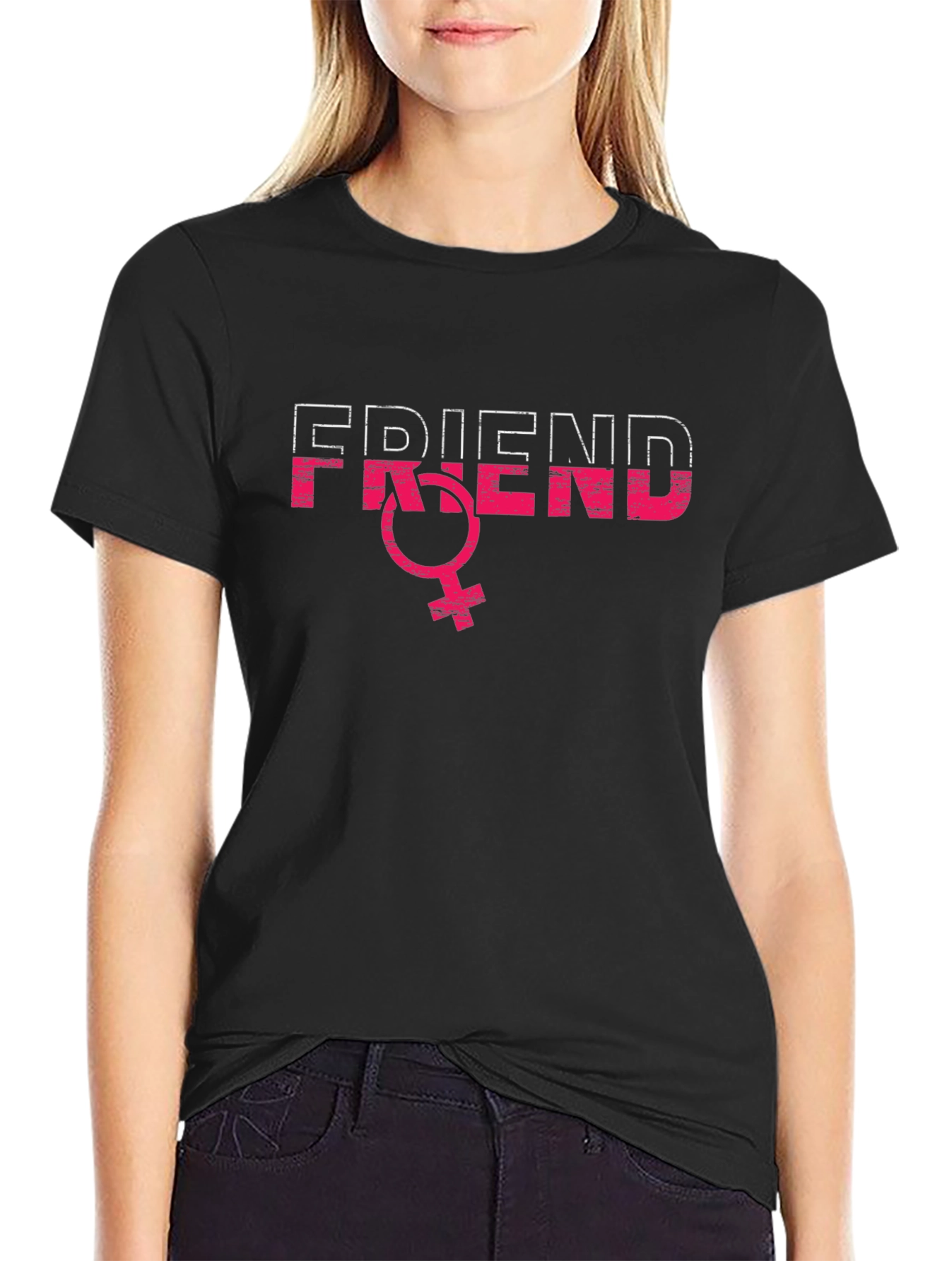 Friend Gender Symbol T-Shirt - Black Crew Neck Tee