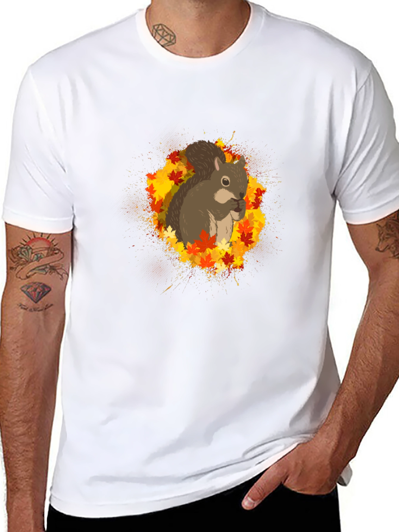 Squirrel Autumn Leaves Graphic Tee - Unisex