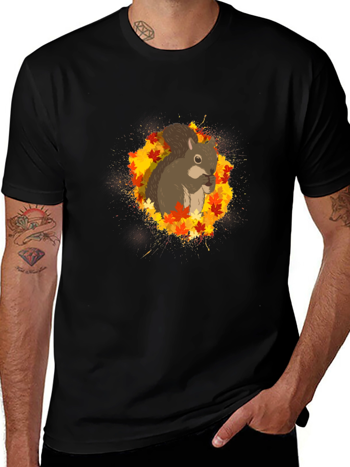 Squirrel Autumn Leaves Graphic Tee - Unisex