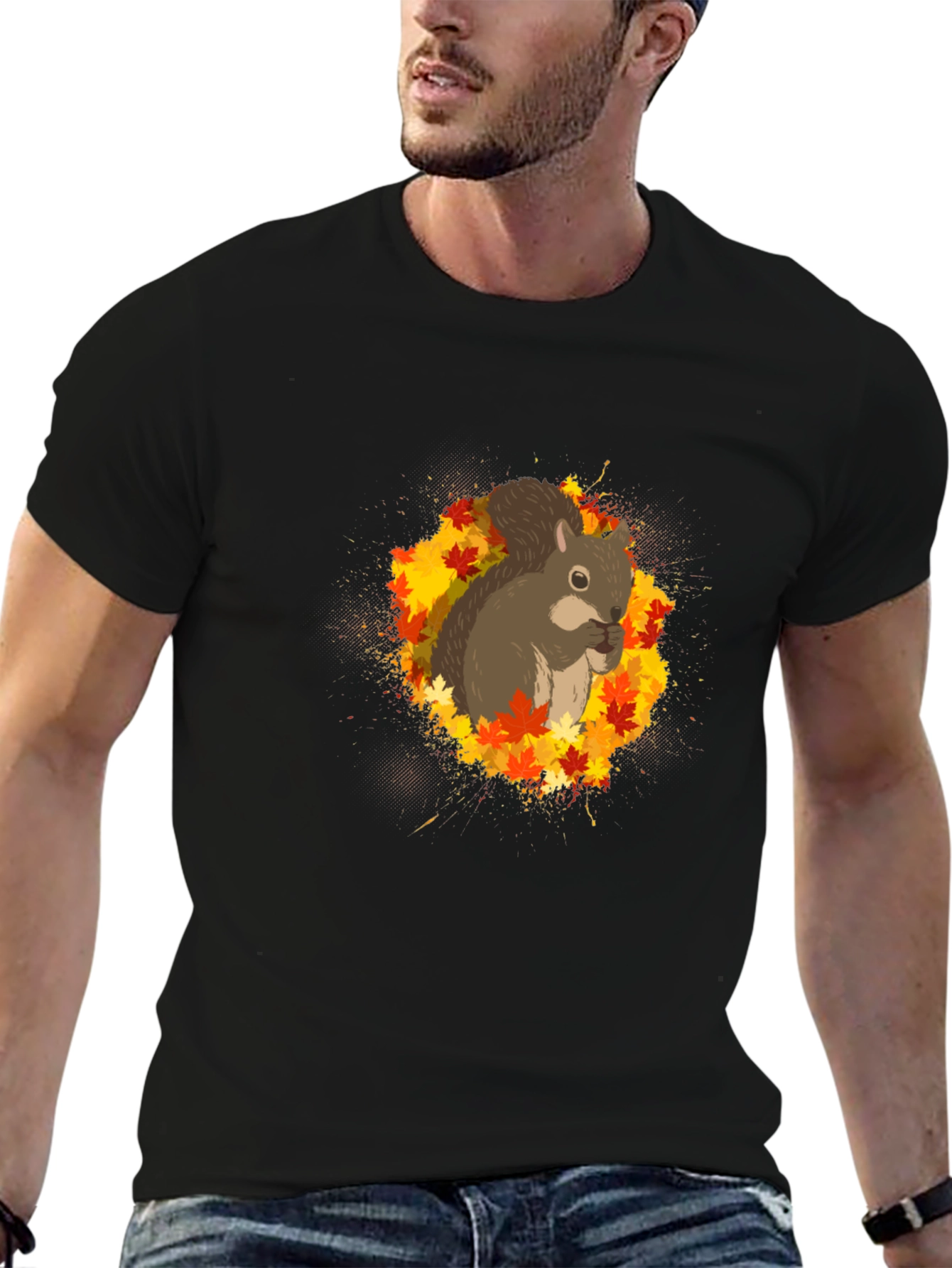 Squirrel Autumn Leaves Graphic Tee - Unisex