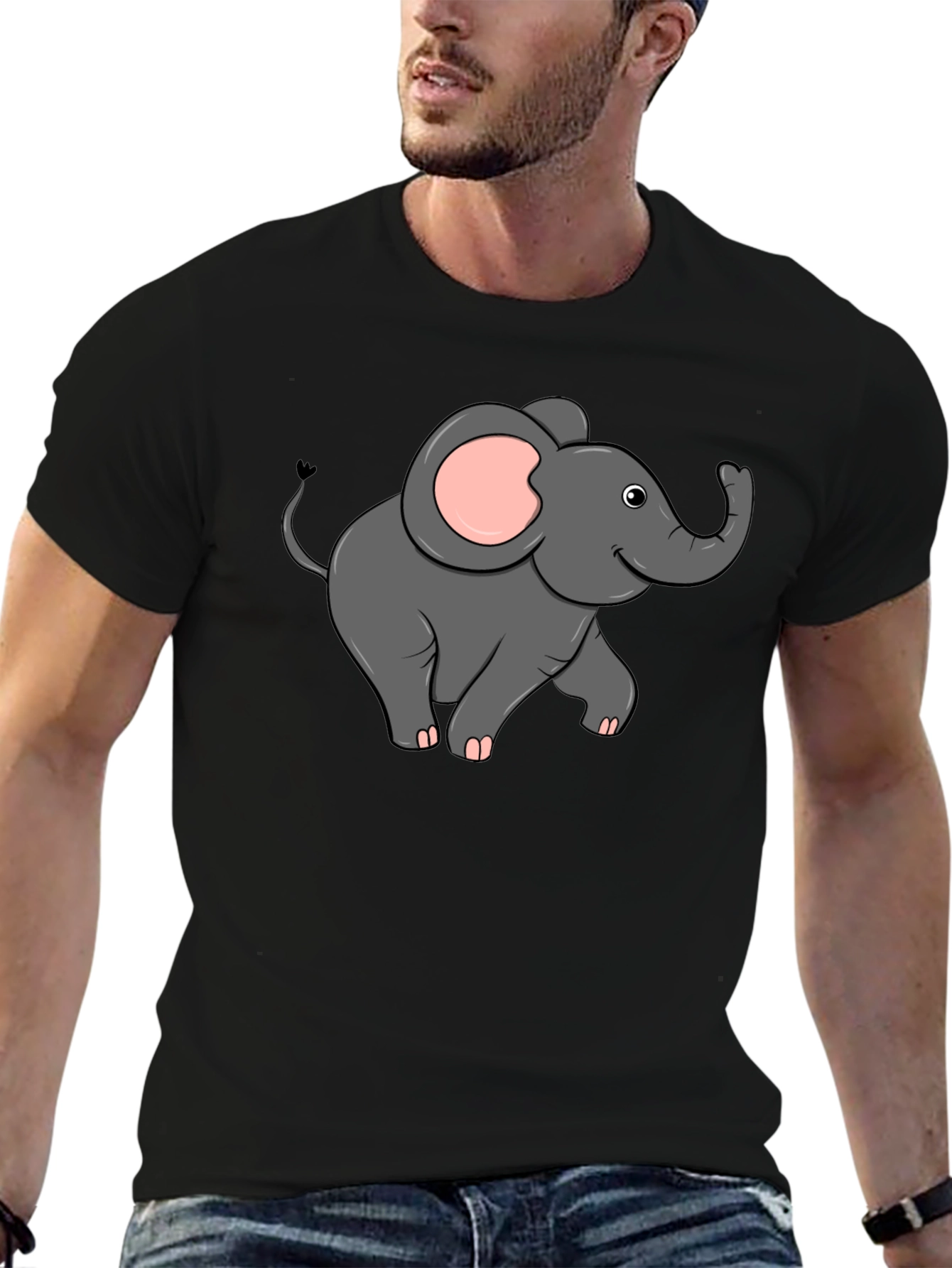 Cute Elephant Graphic T-Shirt - Black